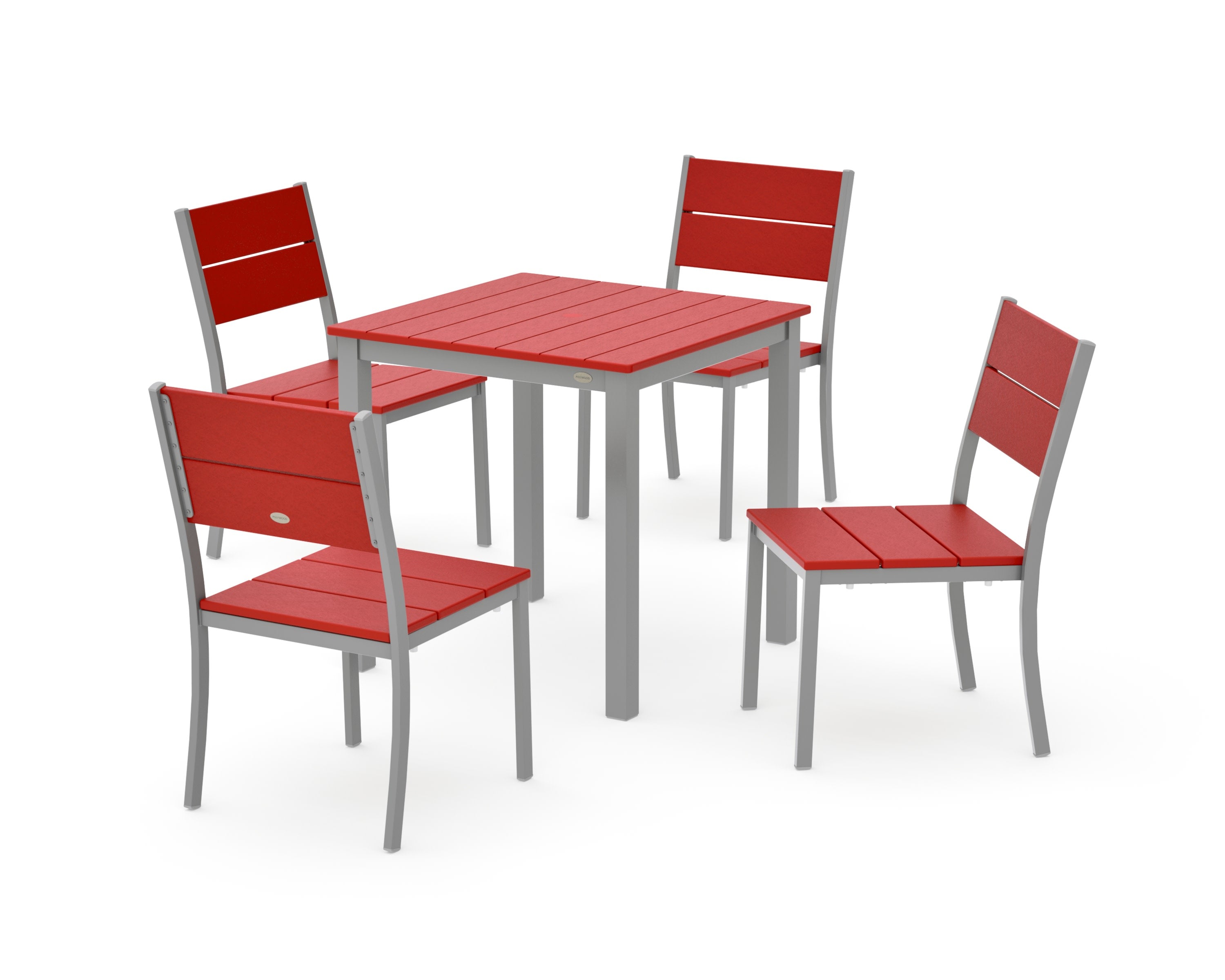 Main Street 5-Piece Square Dining Set- Small in Silver / Sunset Red