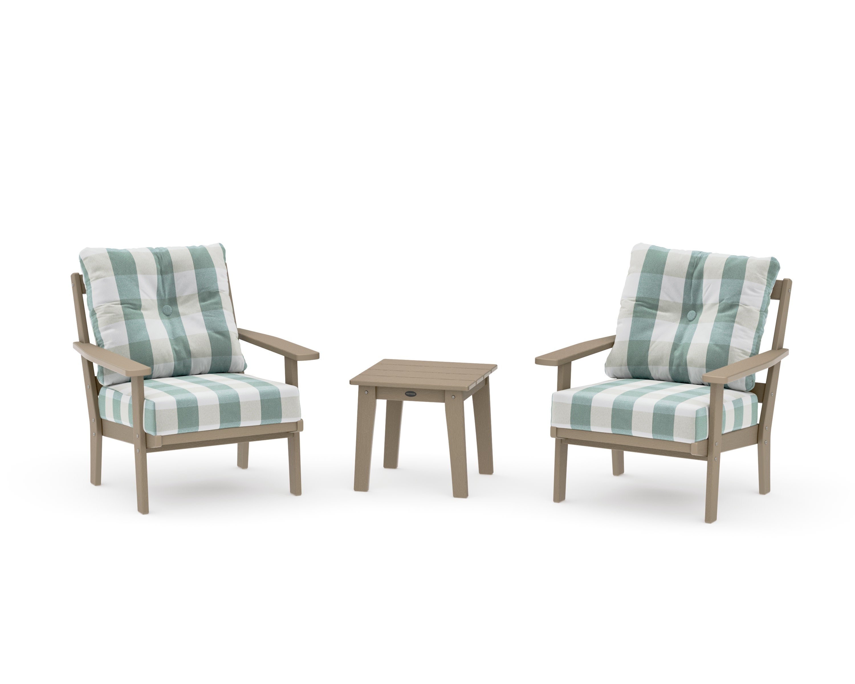 Oxford 3-Piece Deep Seating Set in Vintage Sahara / Buffalo Plaid Glacier Spa