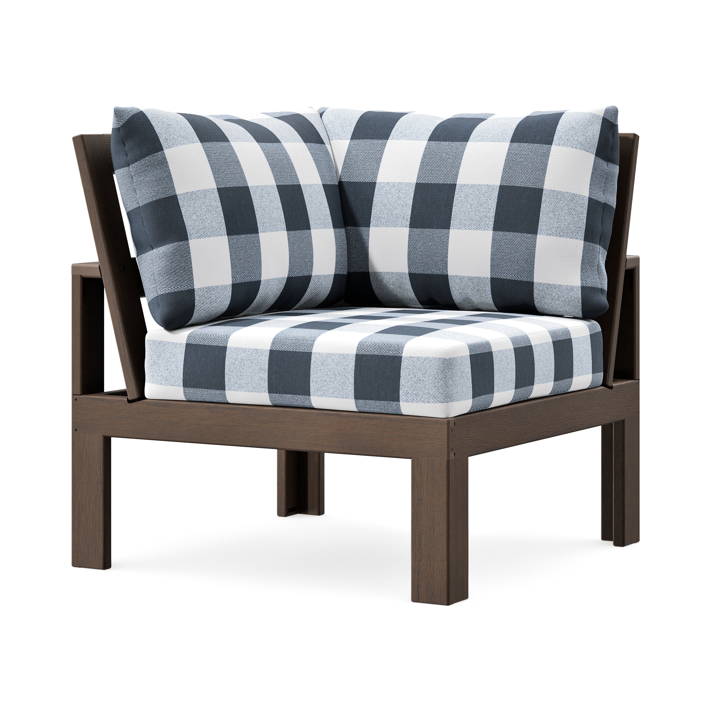 Modular Corner Chair in Kona / Buffalo Plaid Marine Indigo