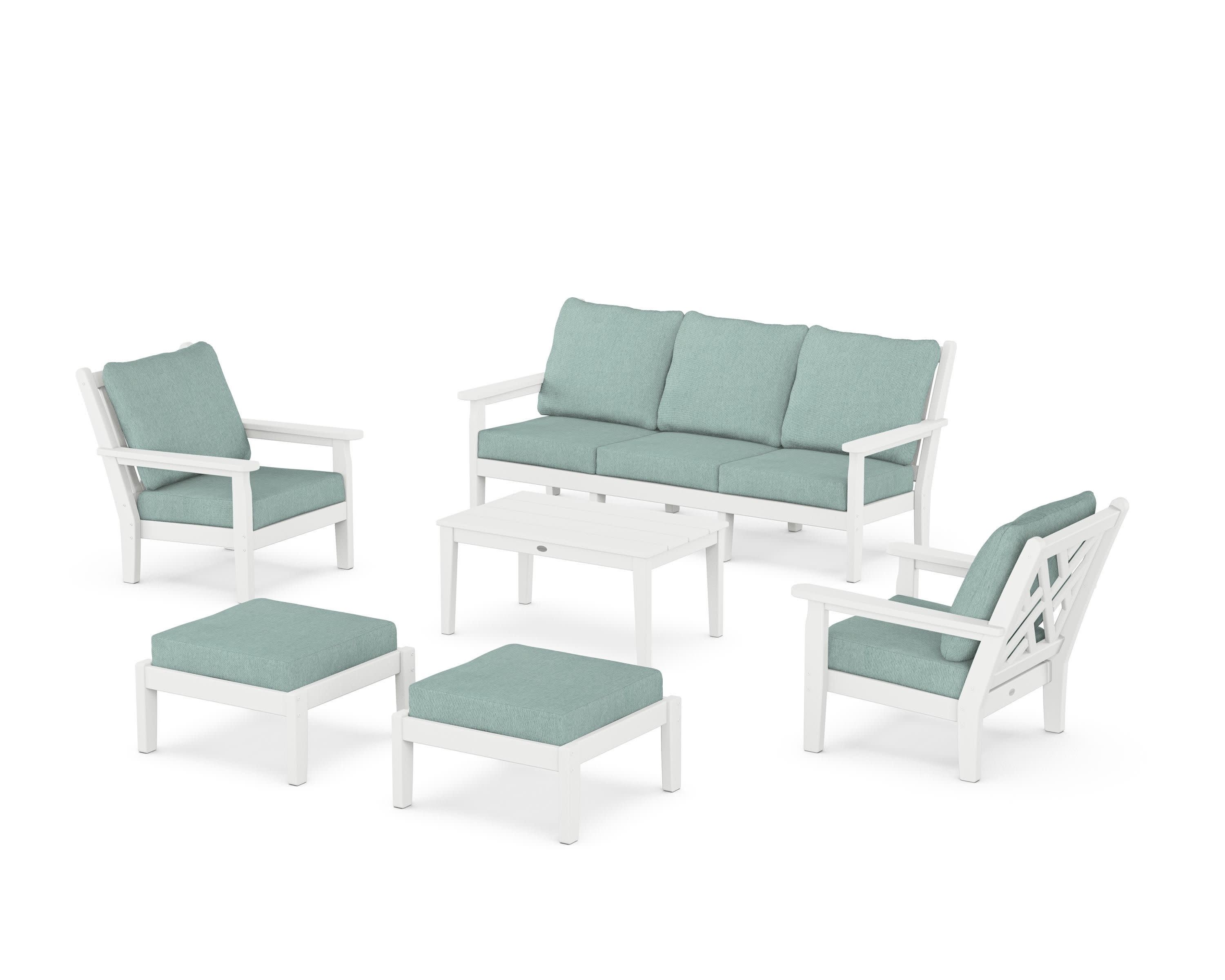 Chippendale 6-Piece Lounge Sofa Set in White / Glacier Spa