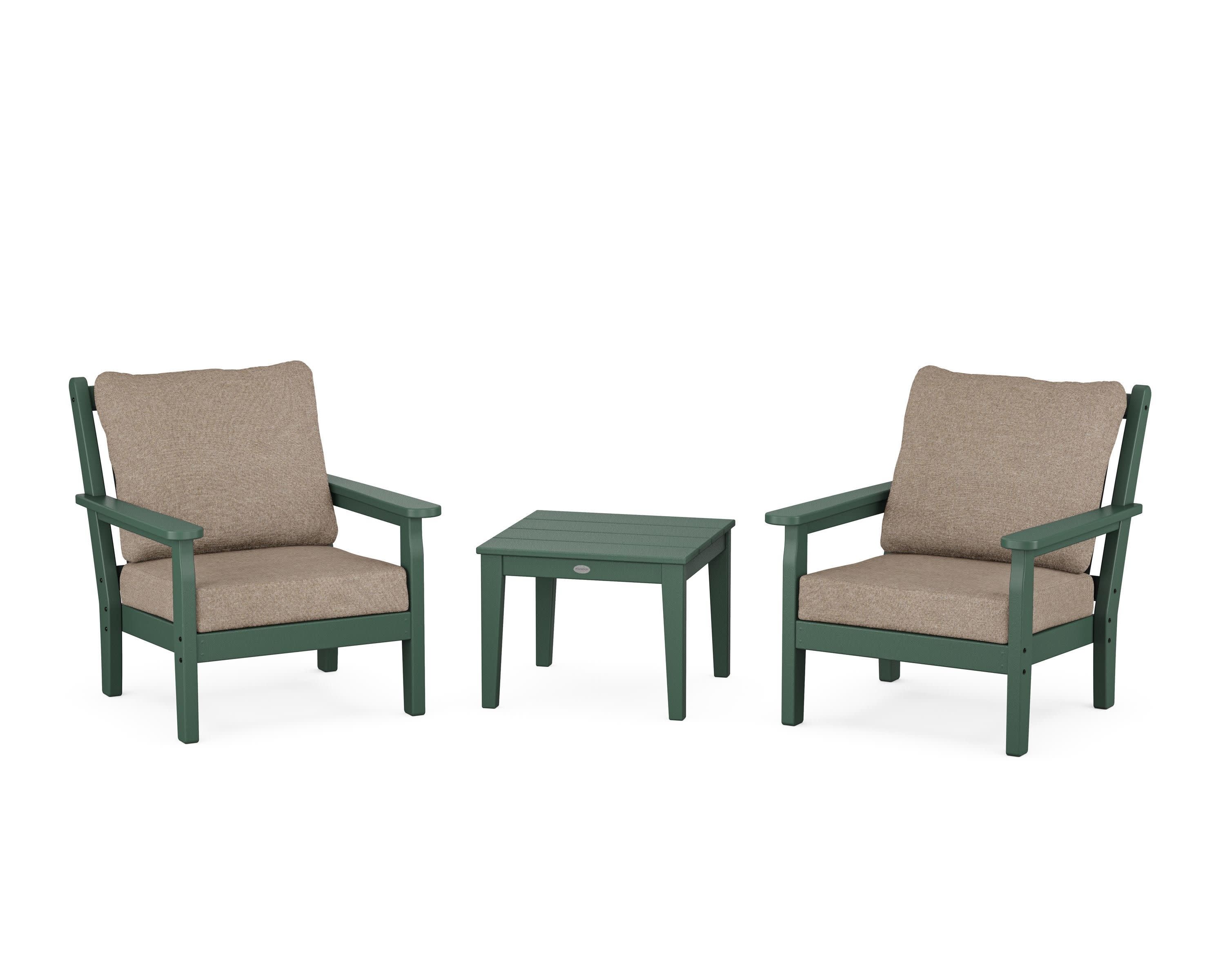 Chippendale 3-Piece Deep Seating Set in Green / Spiced Burlap