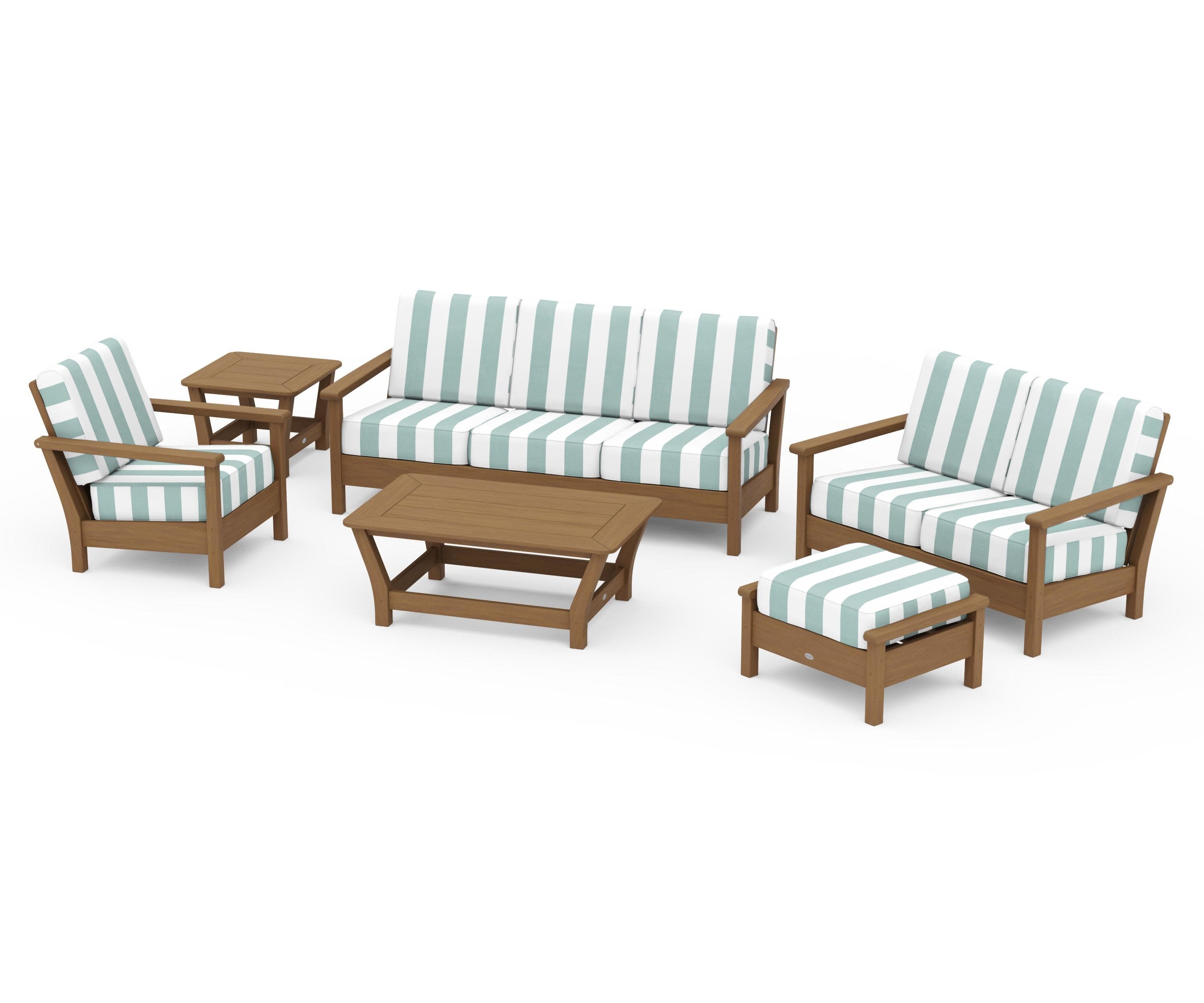 Harbour 6-Piece Outdoor Living Set in Natural / Cabana Stripe Glacier Spa