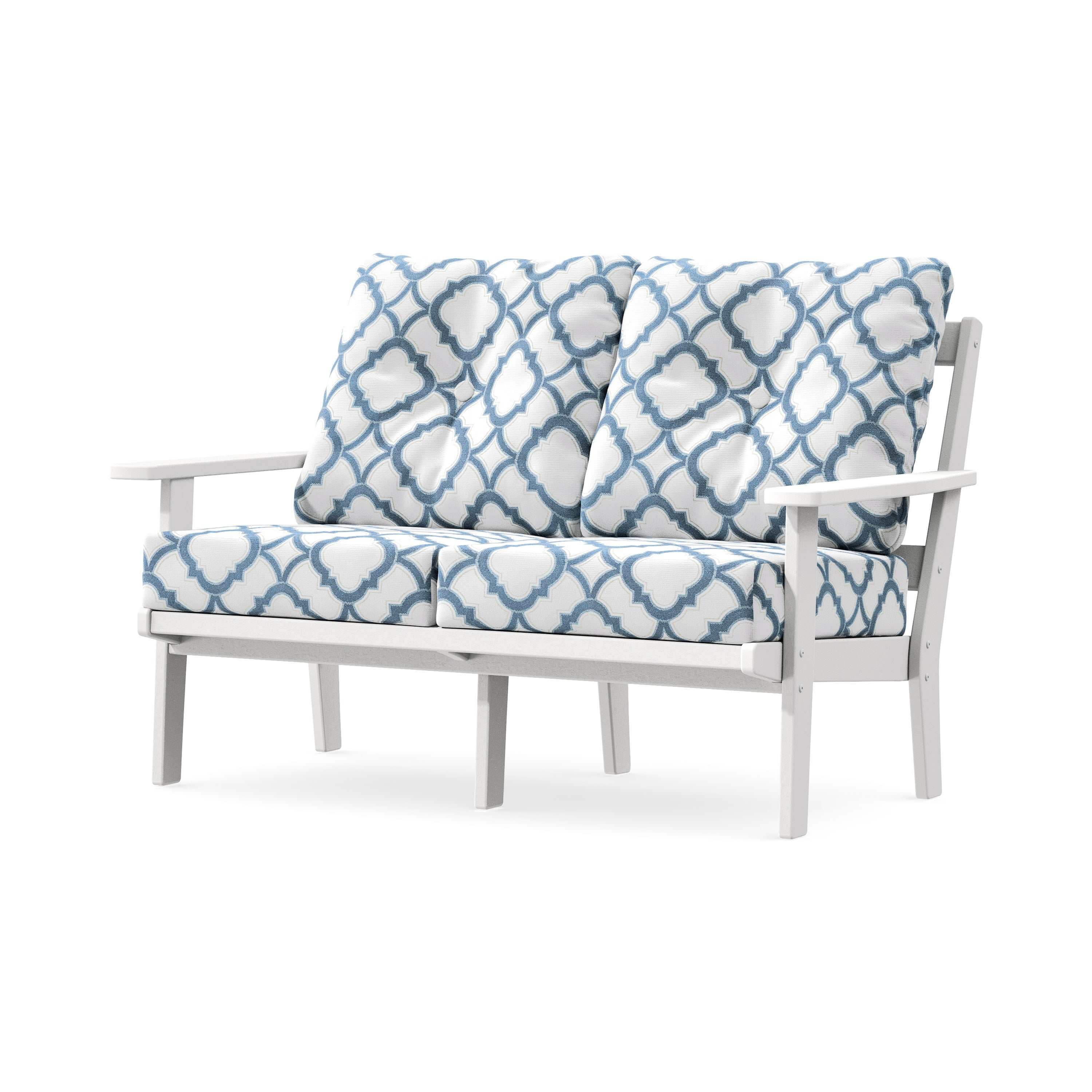 Oxford Deep SeatingLoveseat in White / Trellis Sky Blue