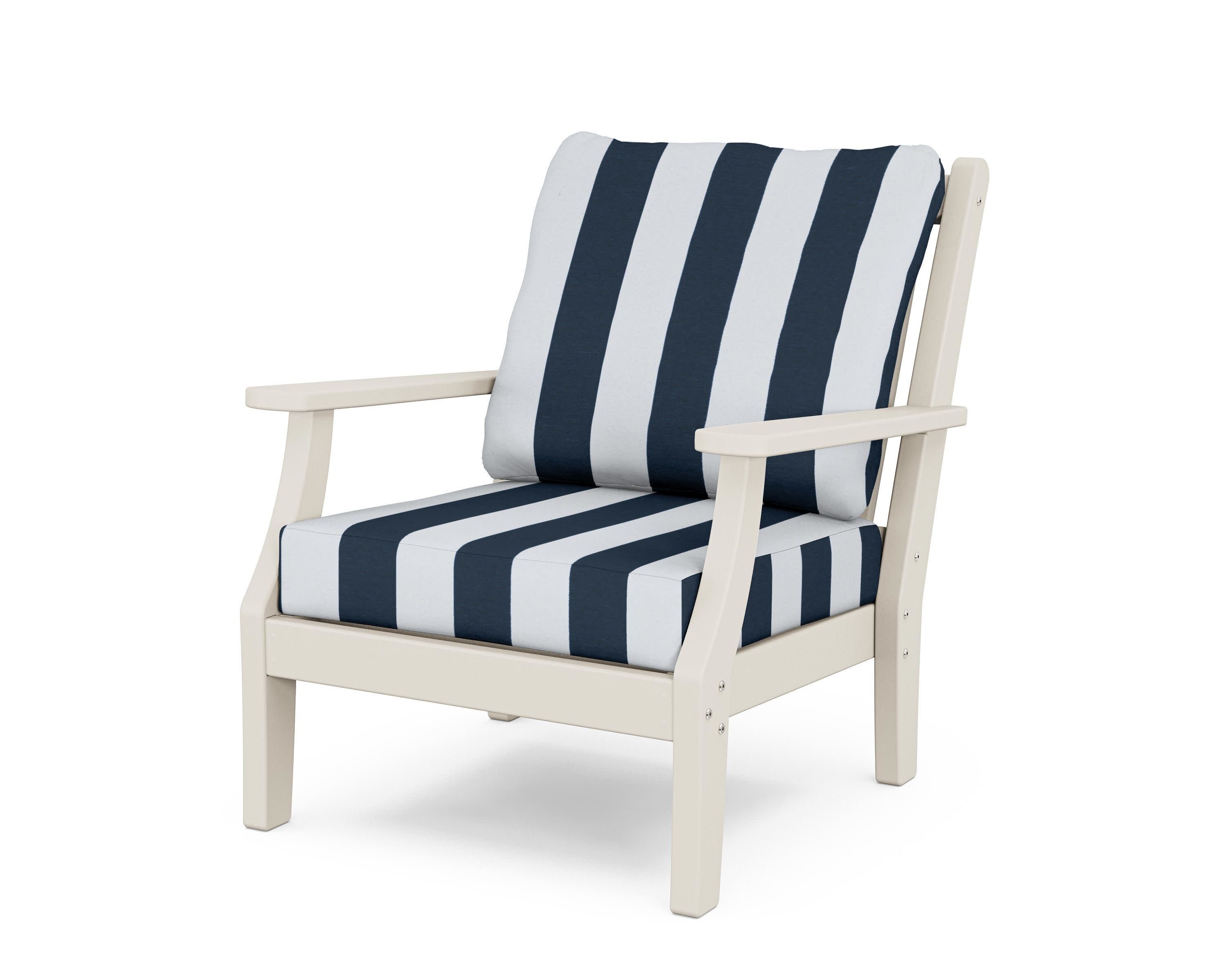 Wovendale Deep Seating Chair in Sand / Cabana Stripe Marine Indigo