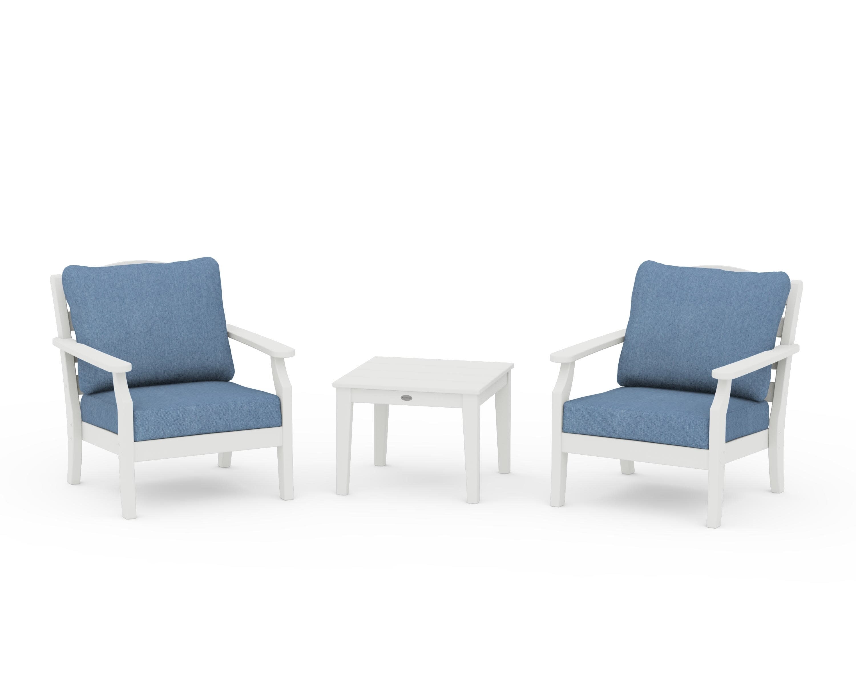 Savannah 3-Piece Deep Seating Set in Vintage White / Sky Blue