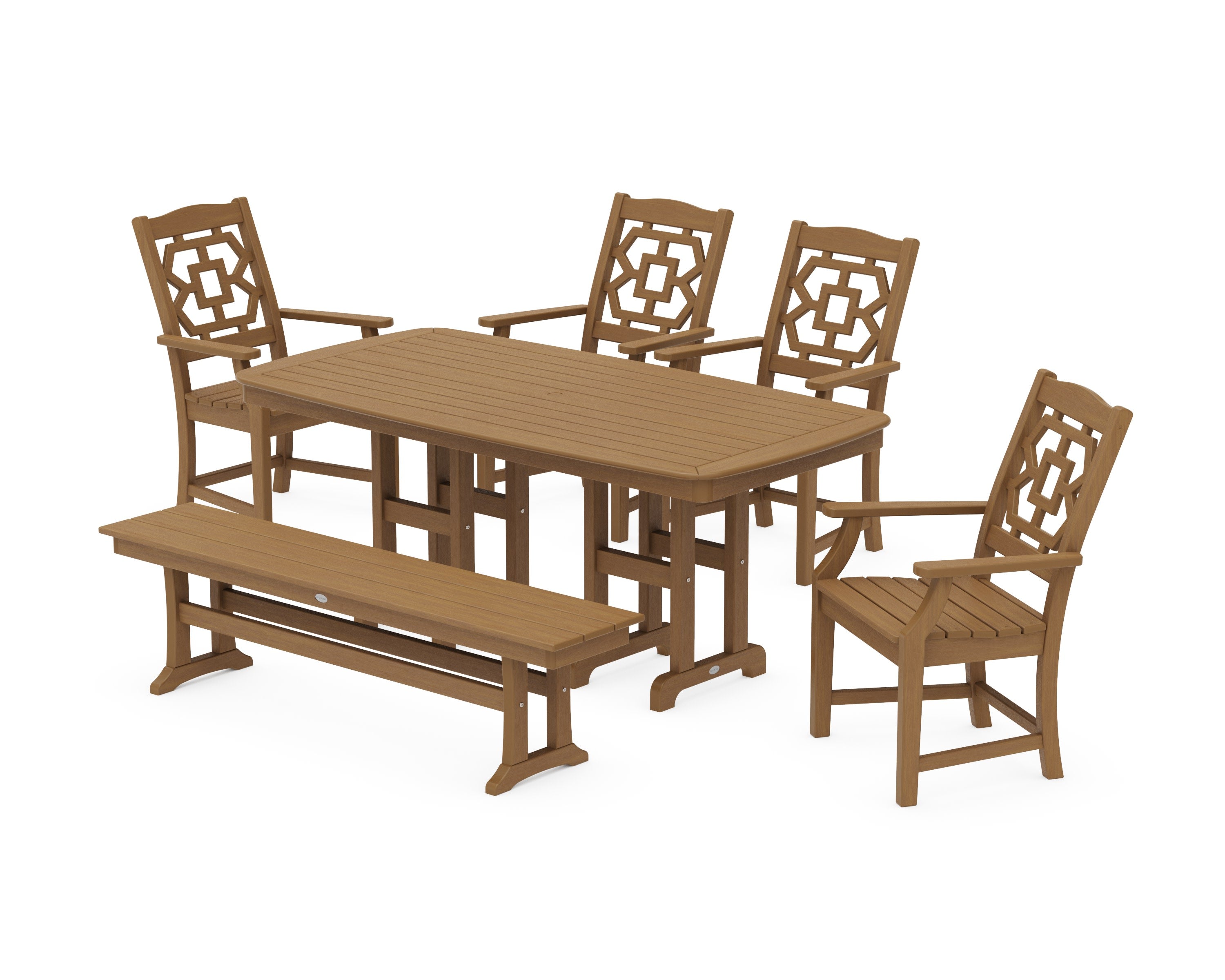 Chinoiserie 6-Piece Dining Set with Bench in Natural