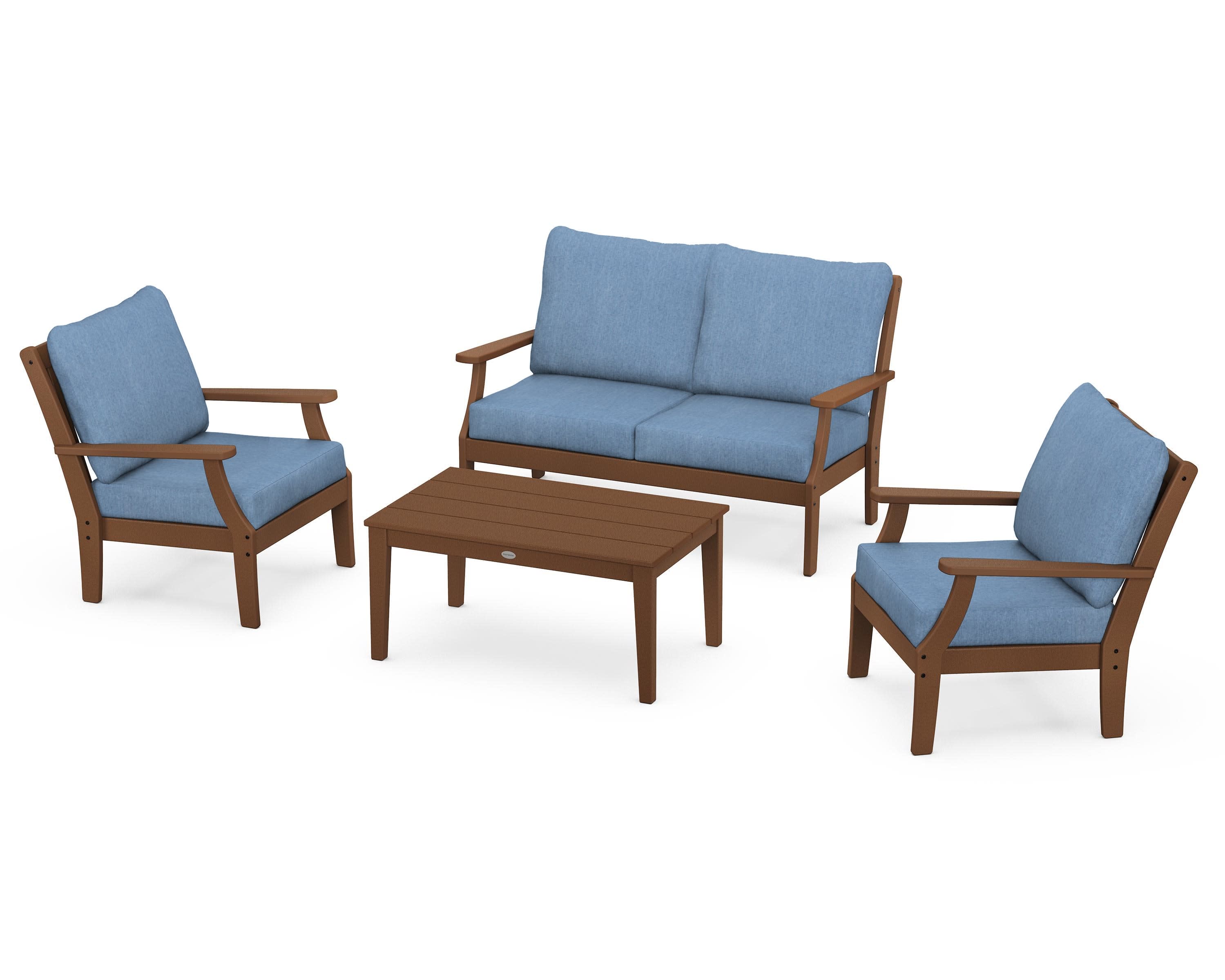 Braxton 4-Piece Deep Seating Chair Set in Teak / Sky Blue