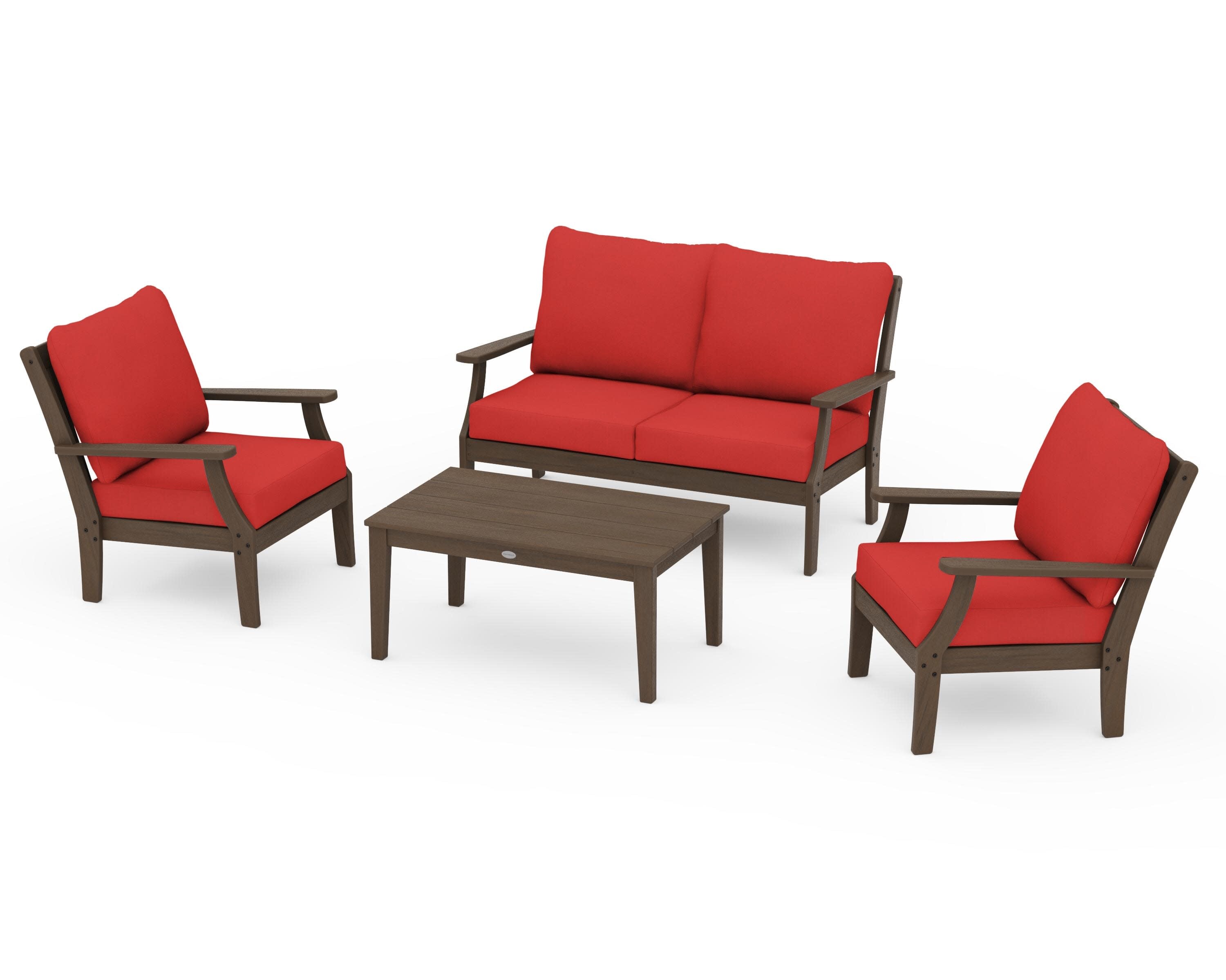 Braxton 4-Piece Deep Seating Chair Set in Kona / Crimson Linen