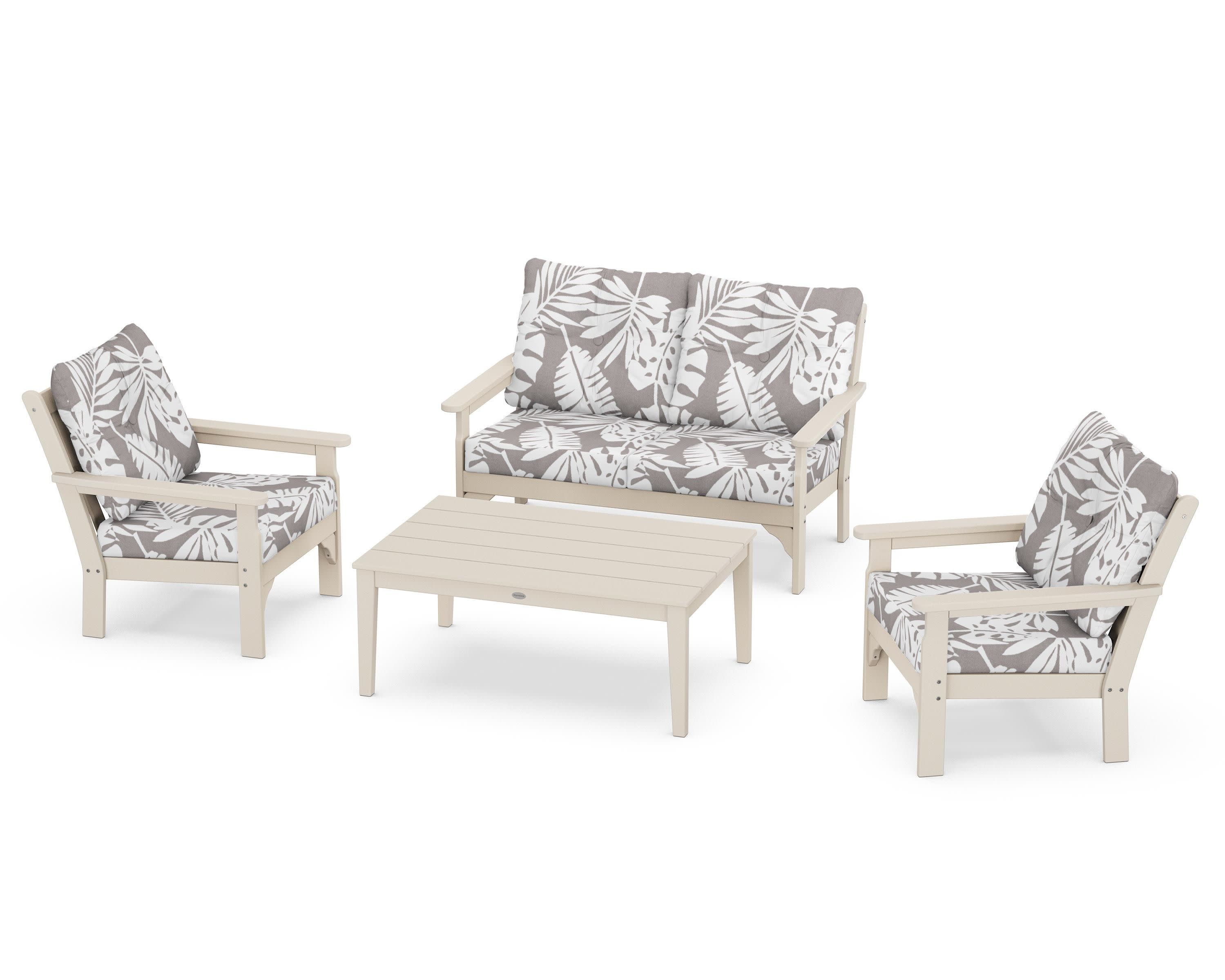 Vineyard 4-Piece Deep Seating Set in Sand / Leaf Grey Mist