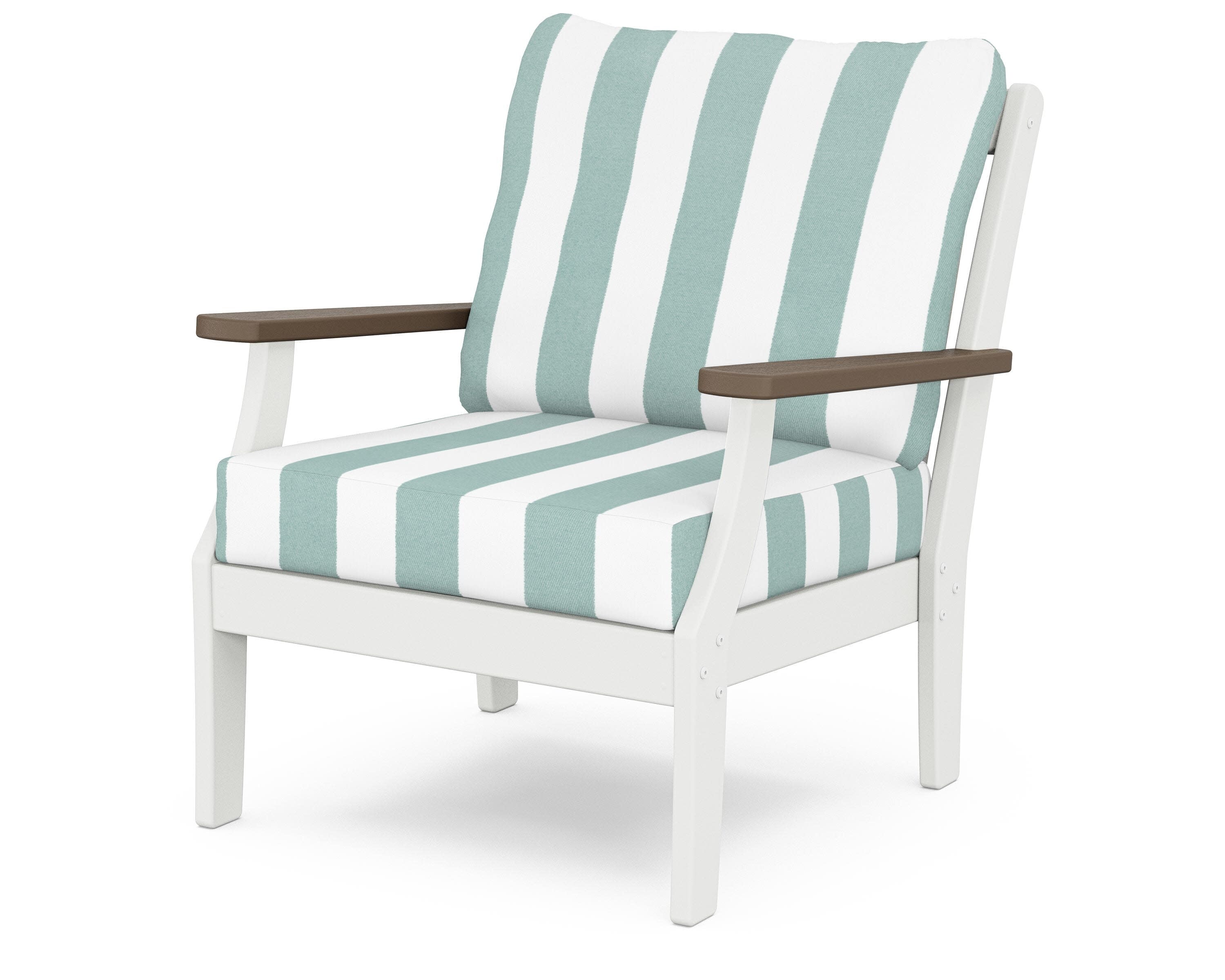 Braxton Deep Seating Chair in White / Kona / Cabana Stripe Glacier Spa