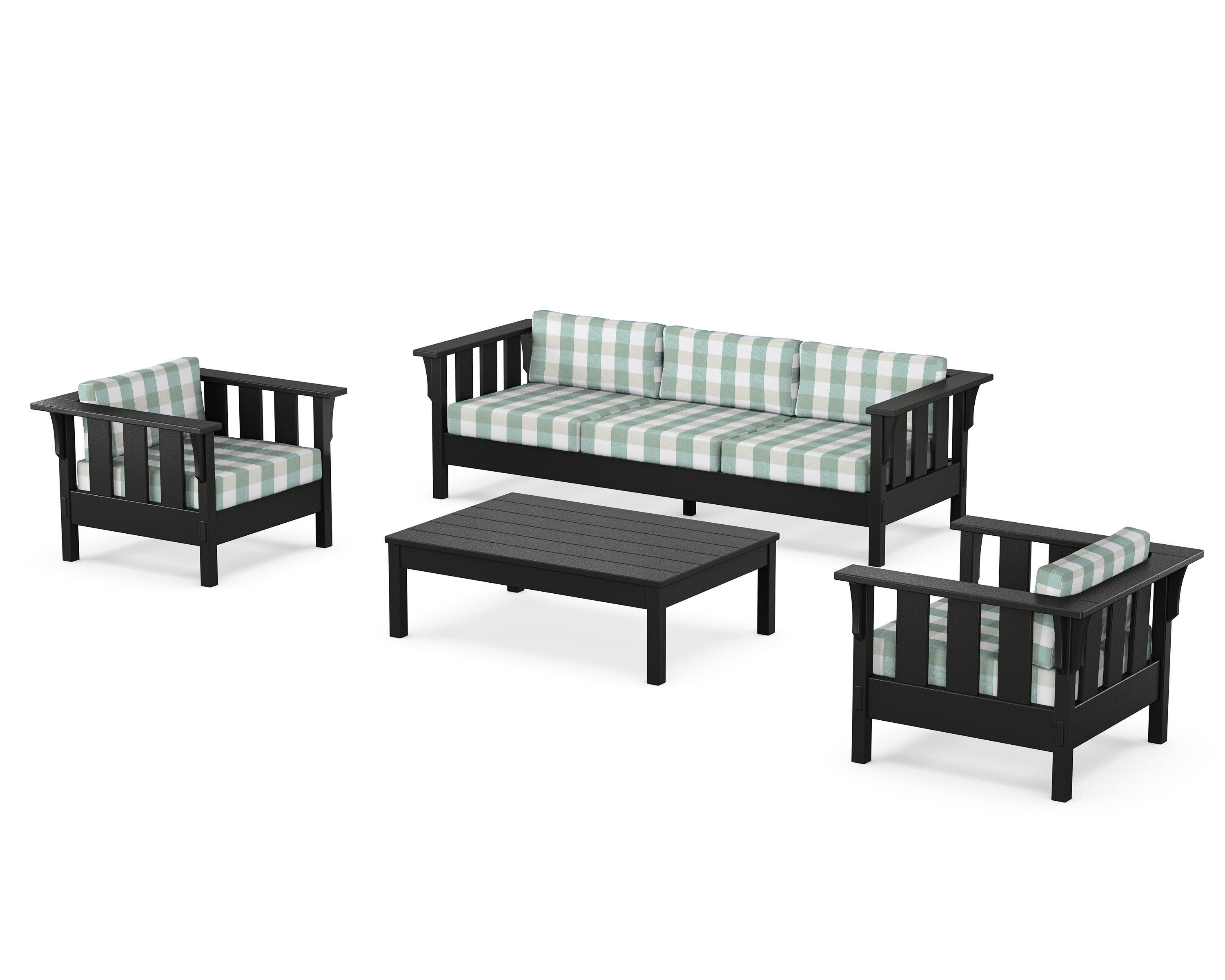 Acadia 4-Piece Deep Seating Set with Sofa in Black / Buffalo Plaid Glacier Spa