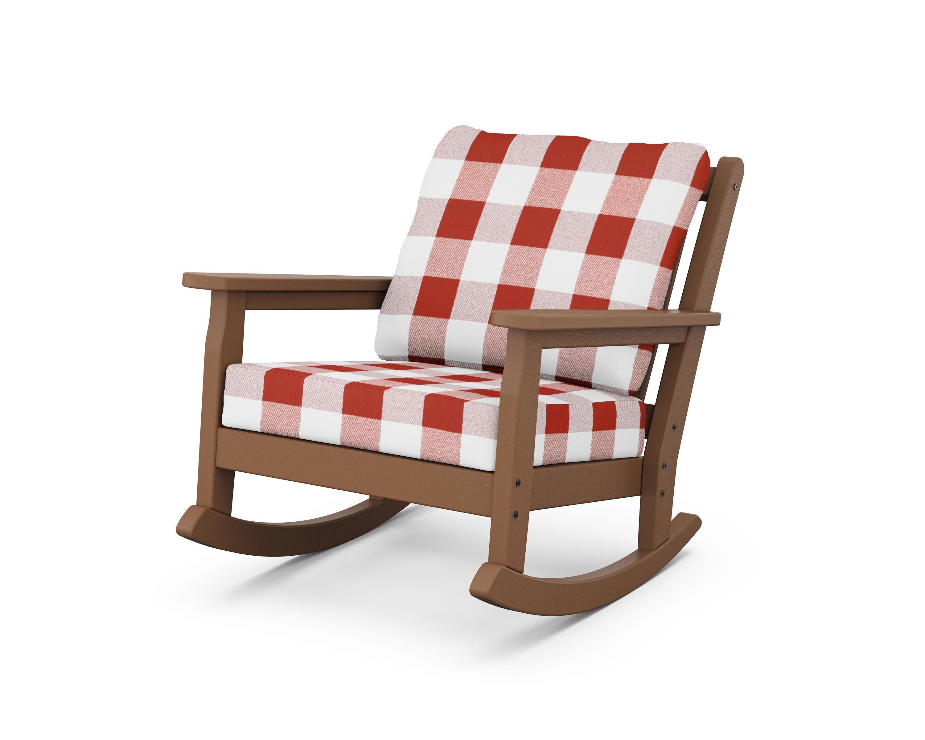 Chippendale Deep Seating Rocking Chair in Teak / Buffalo Plaid Crimson