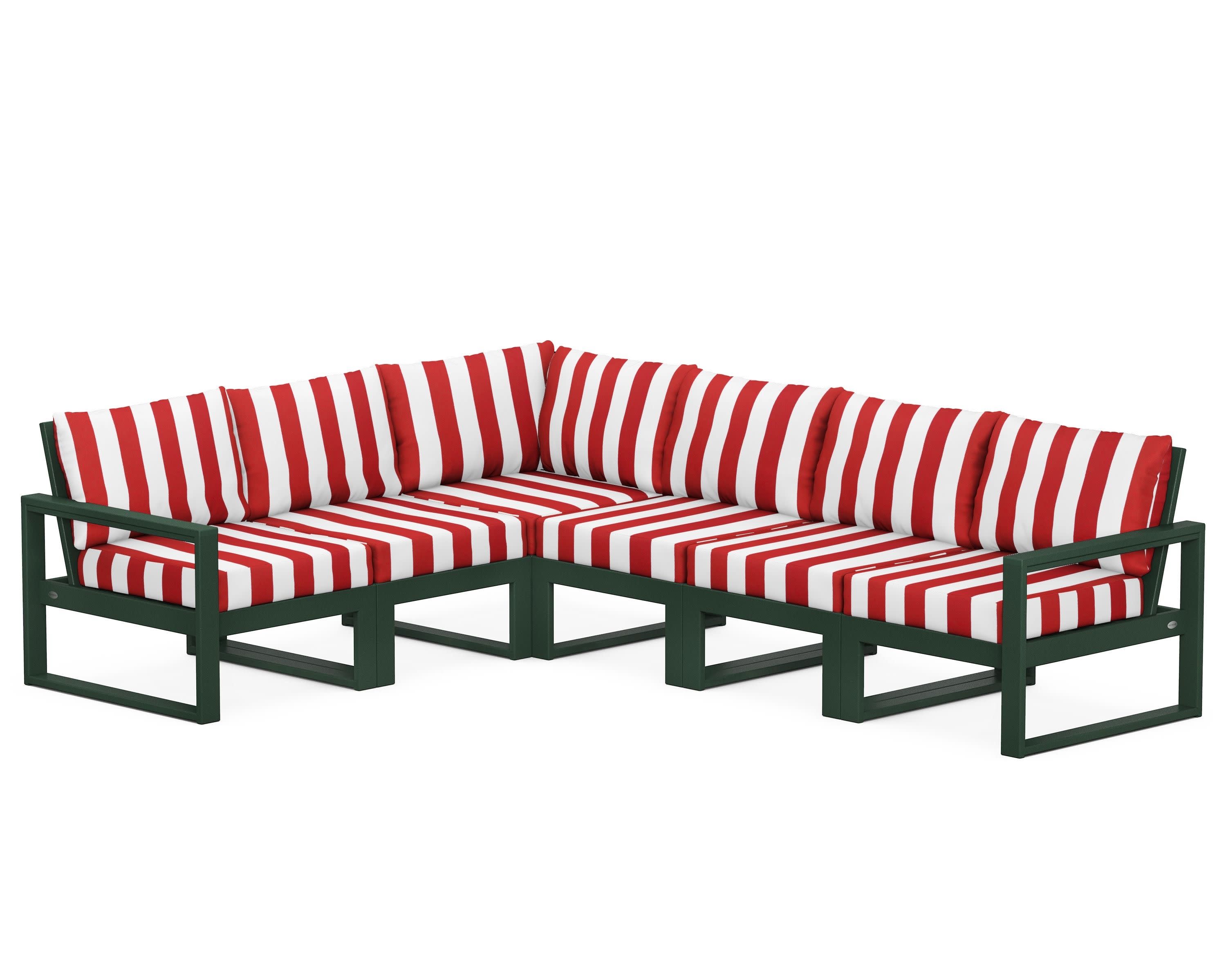 EDGE 6-Piece Modular Deep Seating Set in Green / Cabana Stripe Crimson