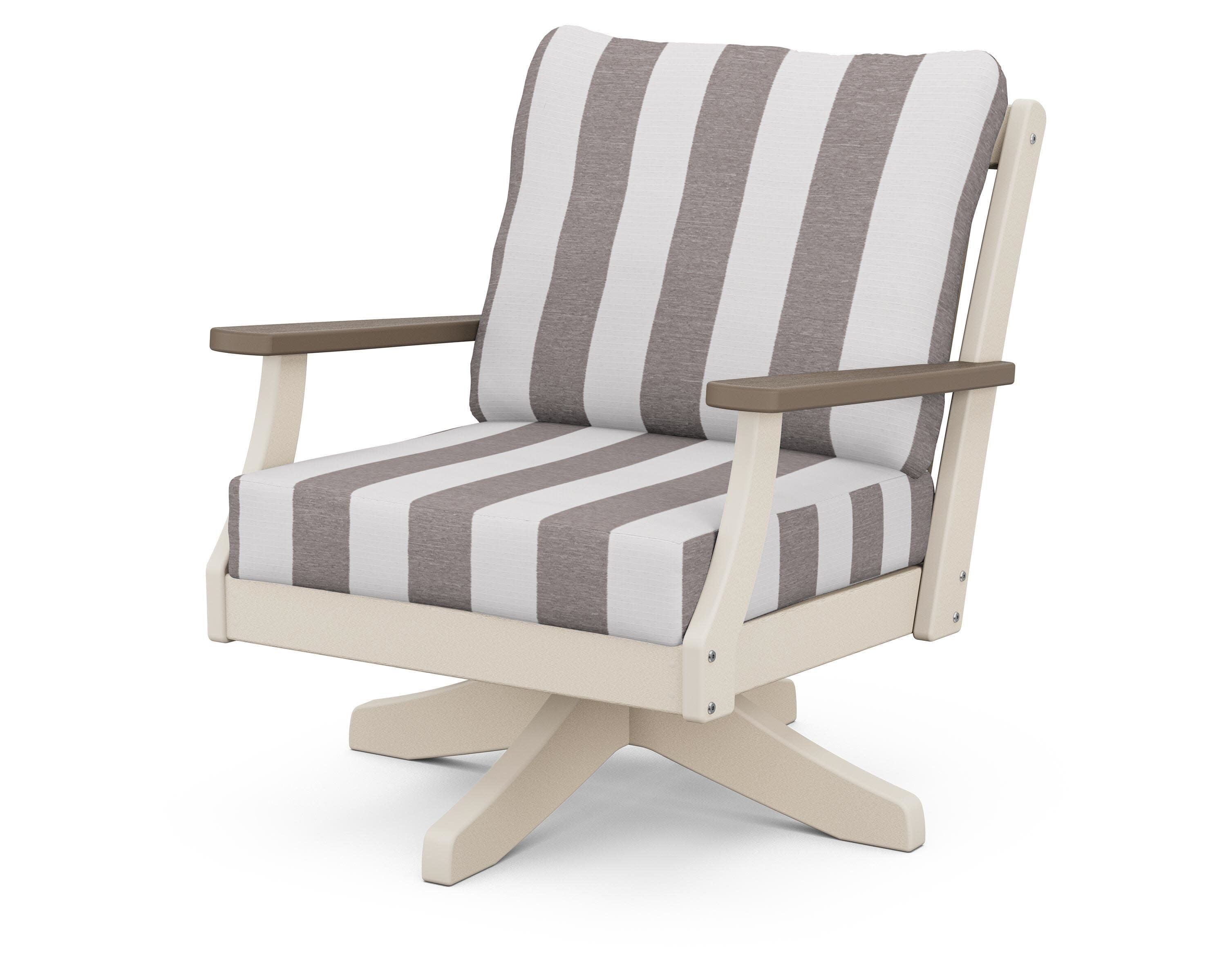 Braxton Deep Seating Swivel Chair in Sand / Kona / Cabana Stripe Grey Mist