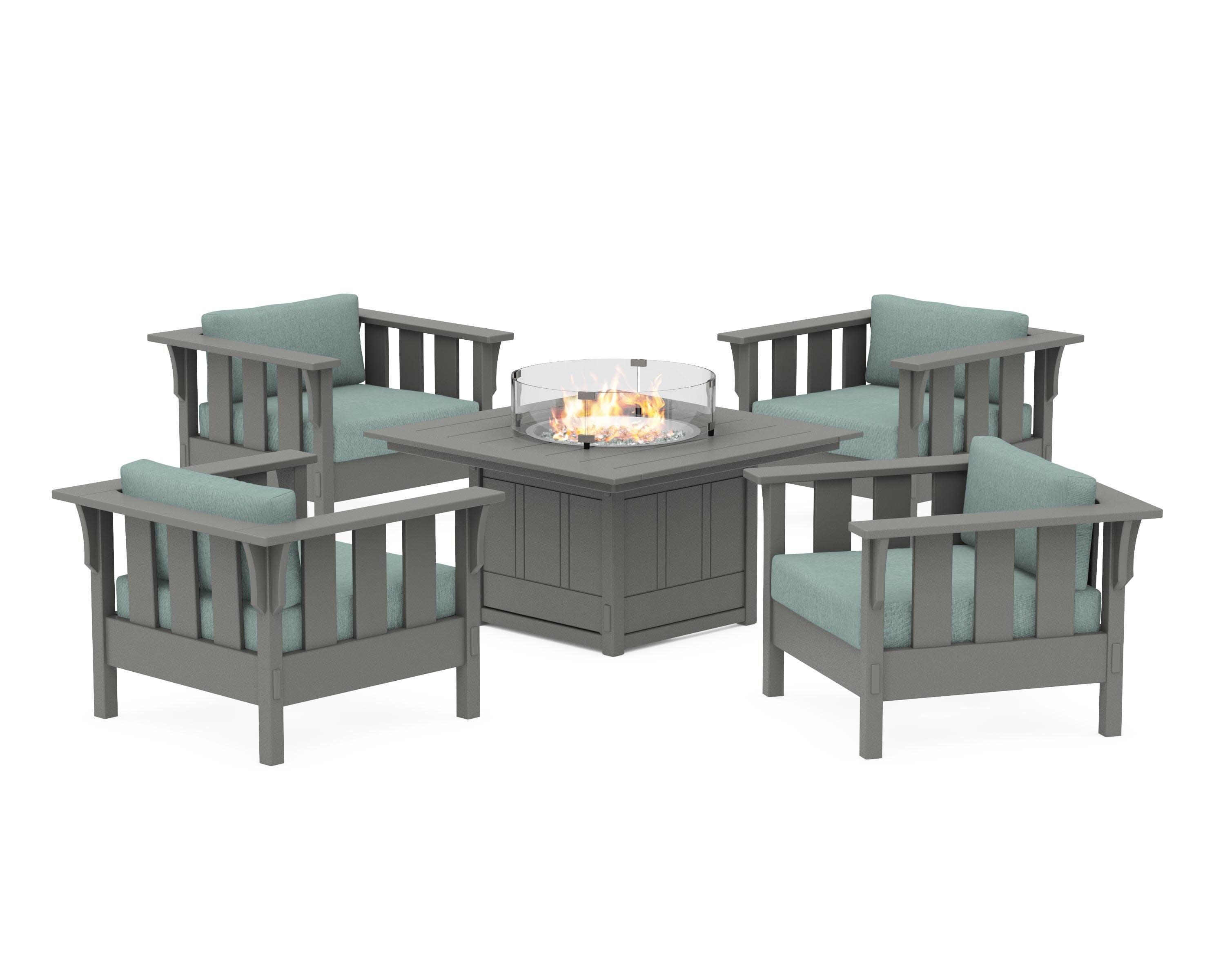 Acadia 5-Piece Deep Seating Set with Fire Pit Table in Slate Grey / Glacier Spa