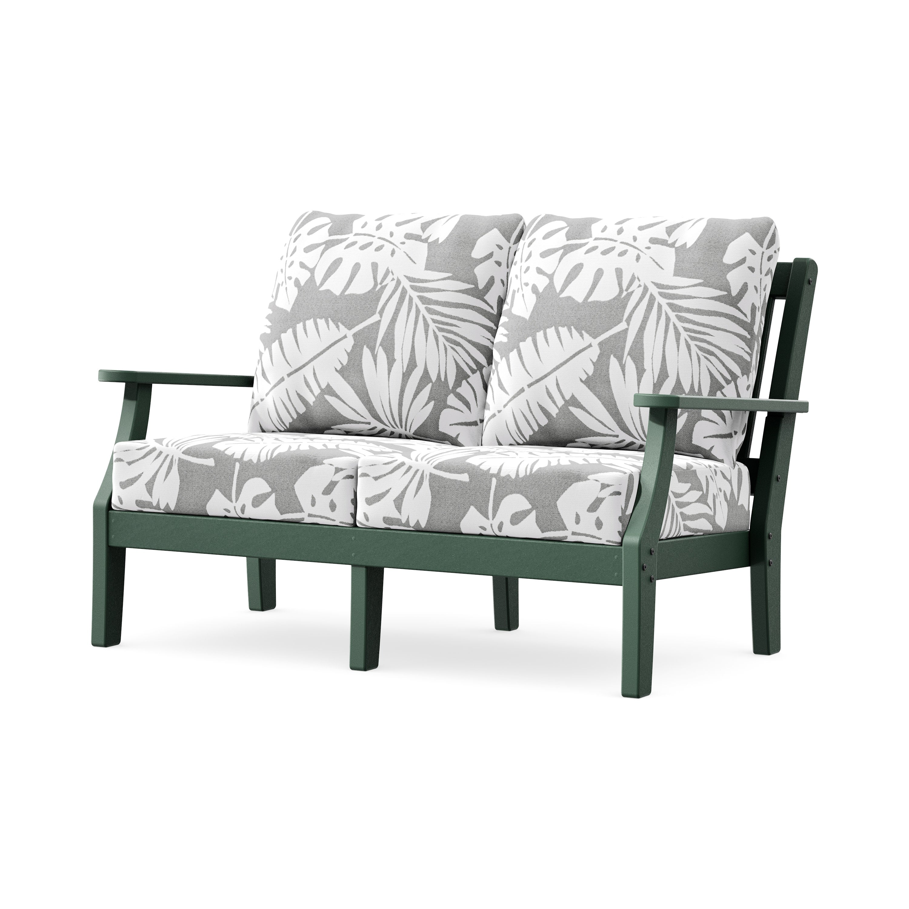 Chinoiserie Deep Seating Loveseat in Green / Leaf Grey Mist