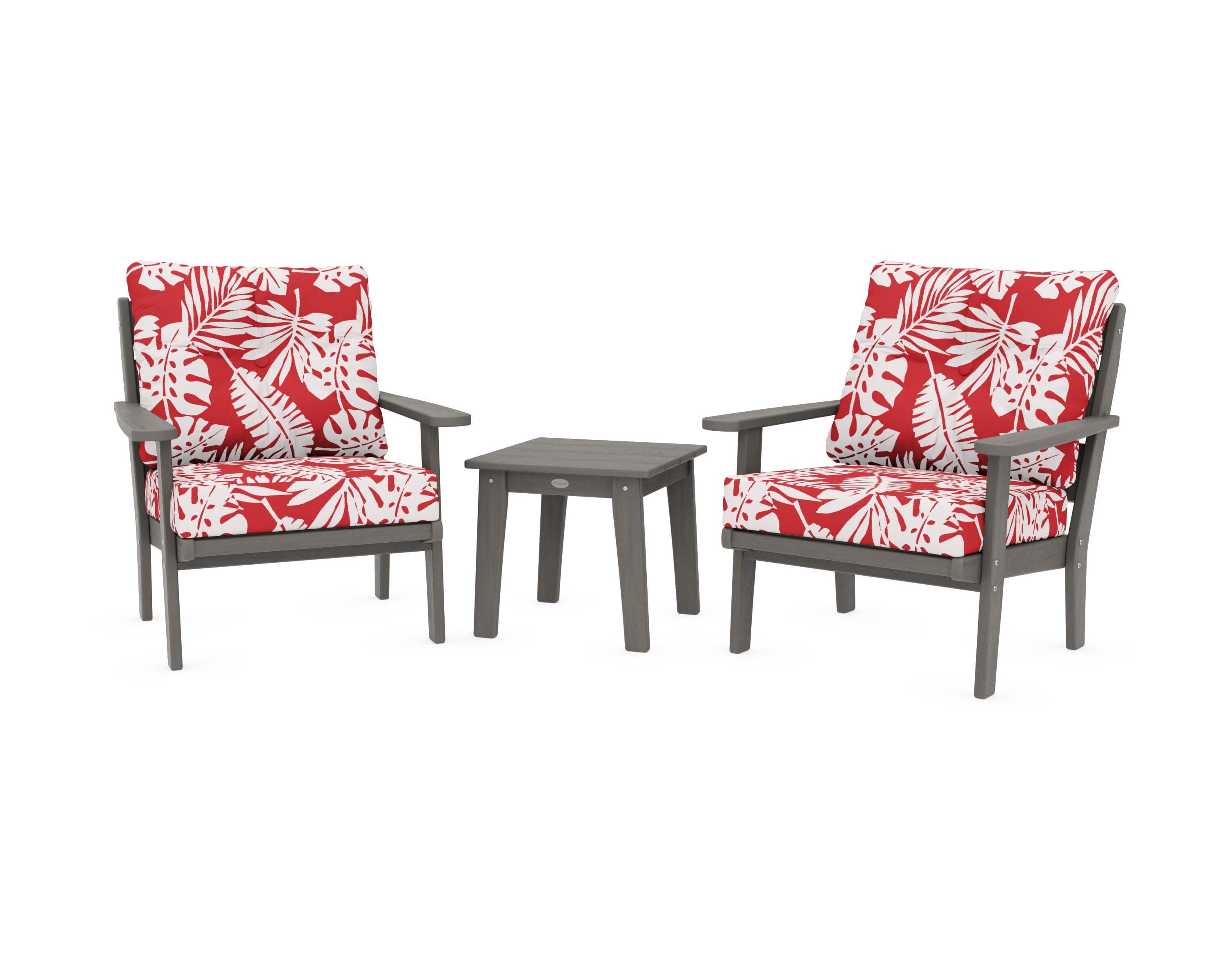 Lakeside 3-Piece Deep Seating Chair Set in Driftwood / Leaf Crimson