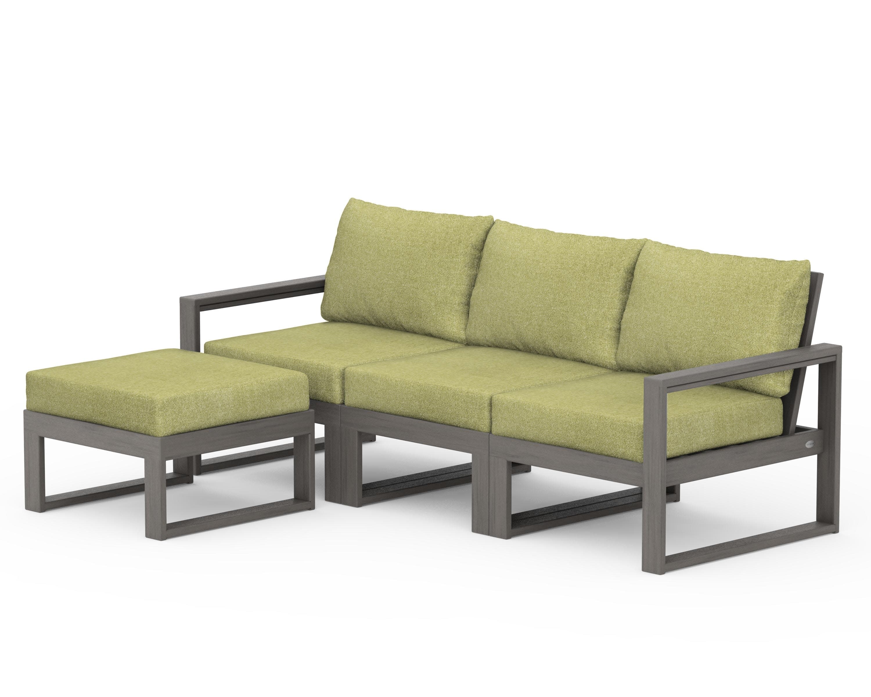 EDGE 4-Piece Modular Deep Seating Set with Ottoman in Driftwood / Chartreuse Boucle