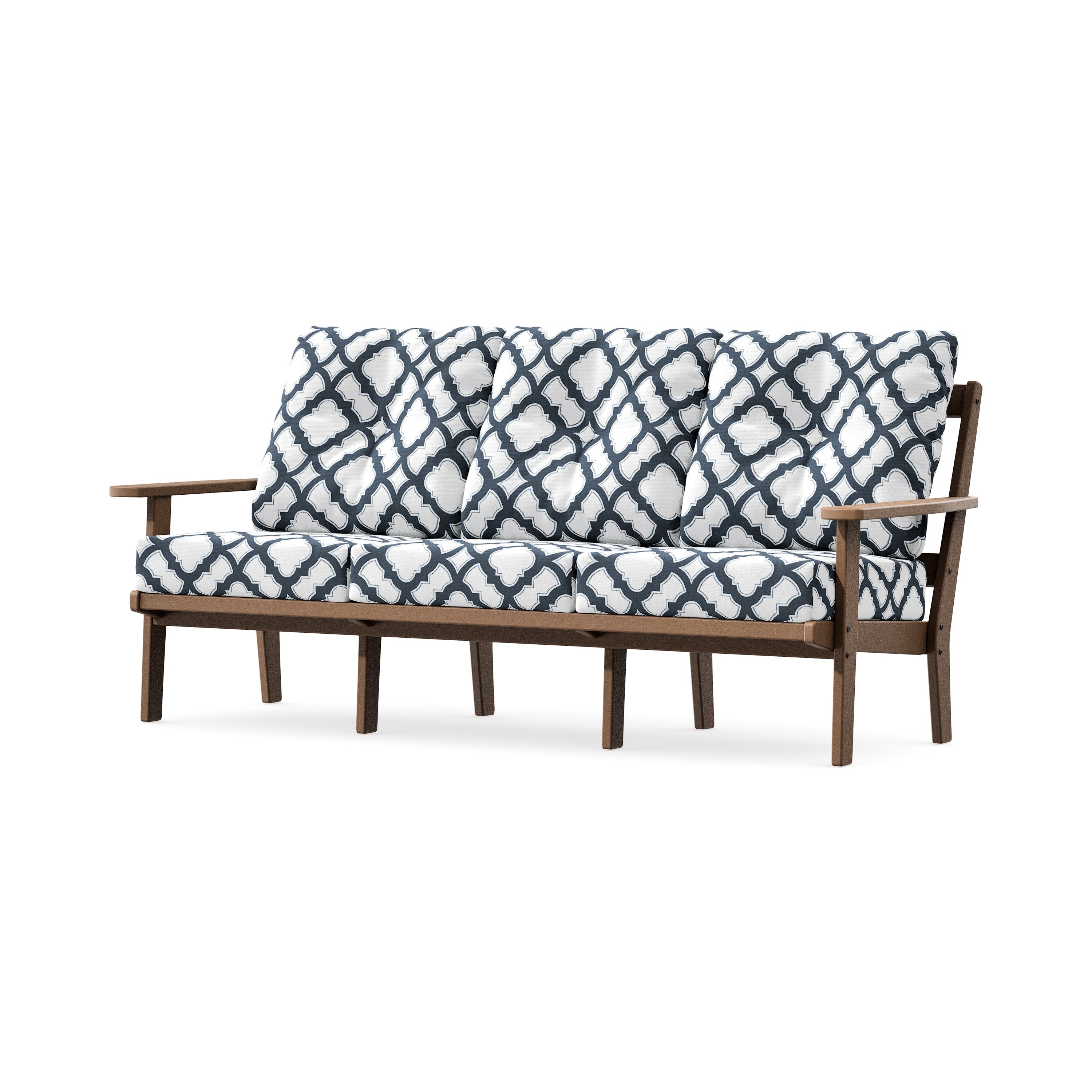 PrairieDeep Seating Sofa in Teak / Trellis Marine Indigo