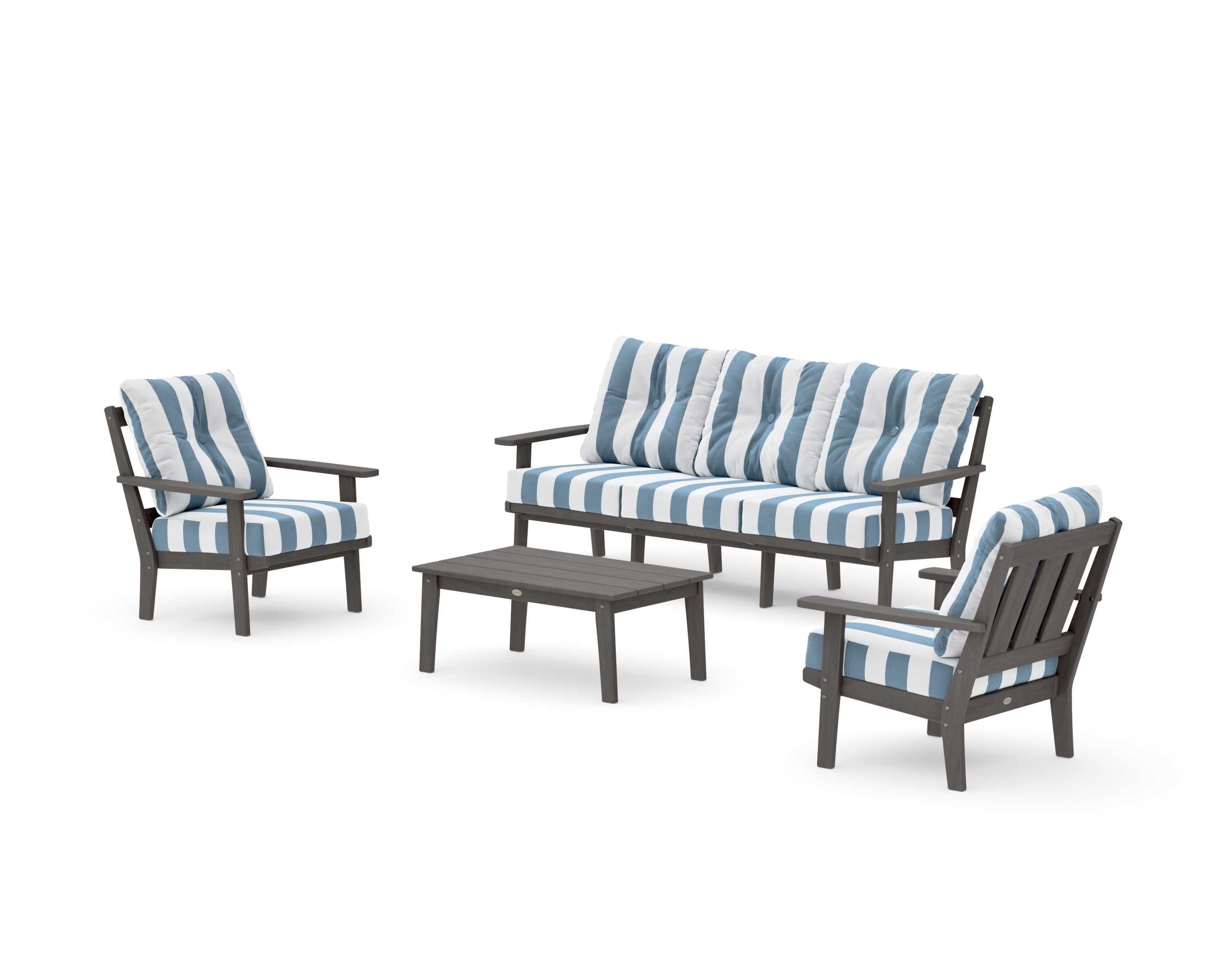 Oxford 4-Piece Deep Seating Set with Sofa in Driftwood / Cabana Stripe Sky Blue