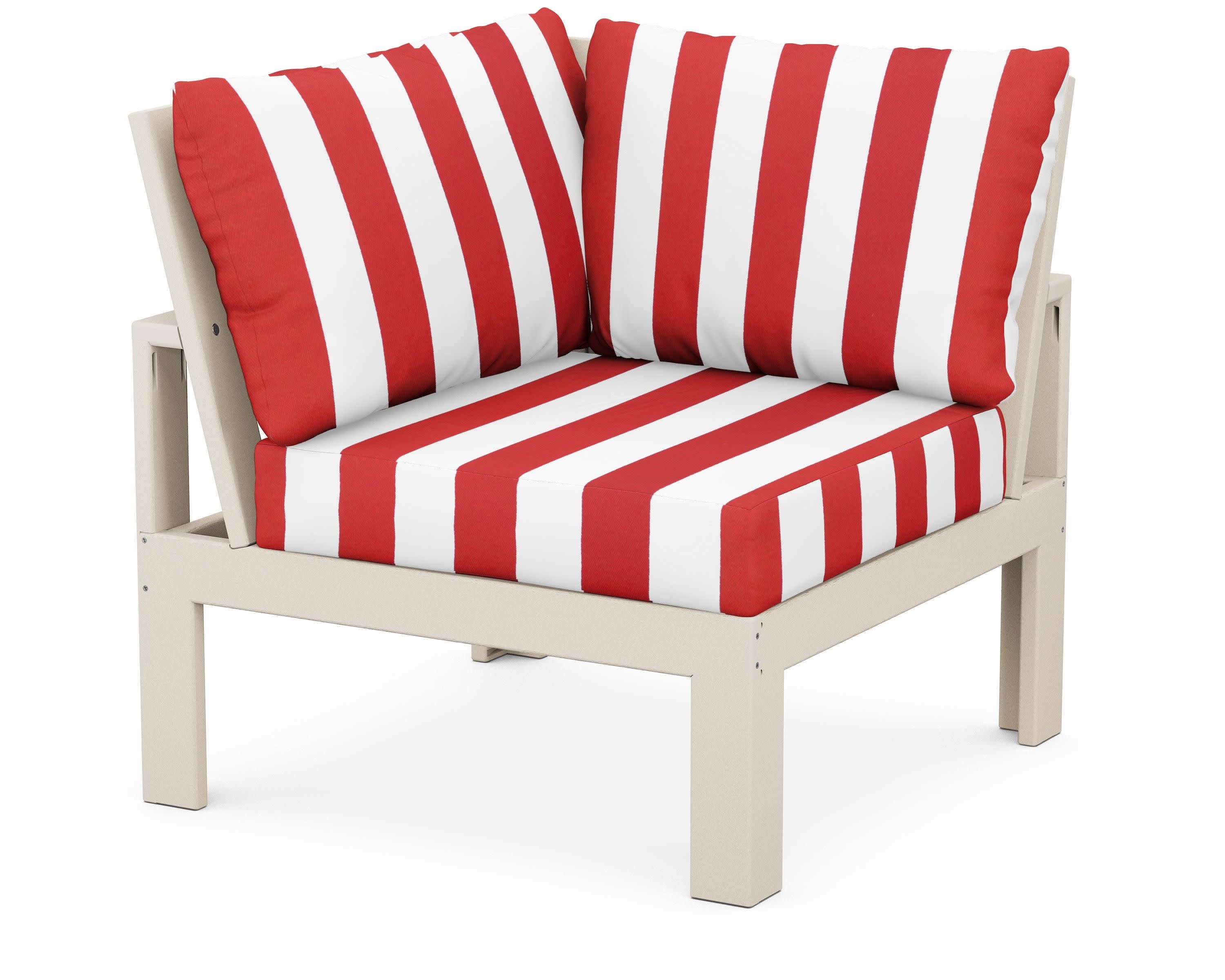 Modular Corner Chair in Sand / Cabana Stripe Crimson