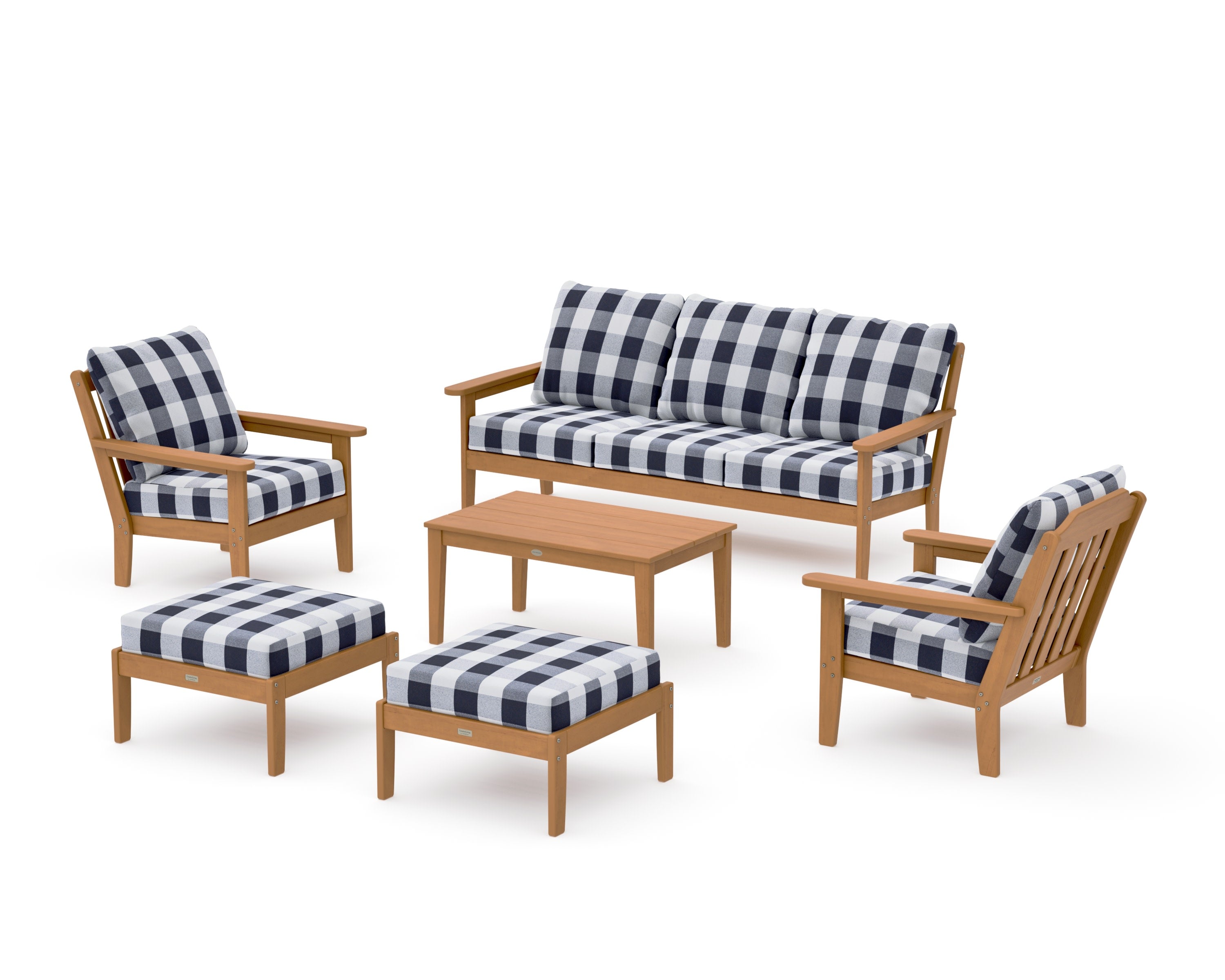 Cottage 6-Piece Lounge Sofa Set in Natural / Buffalo Plaid Navy