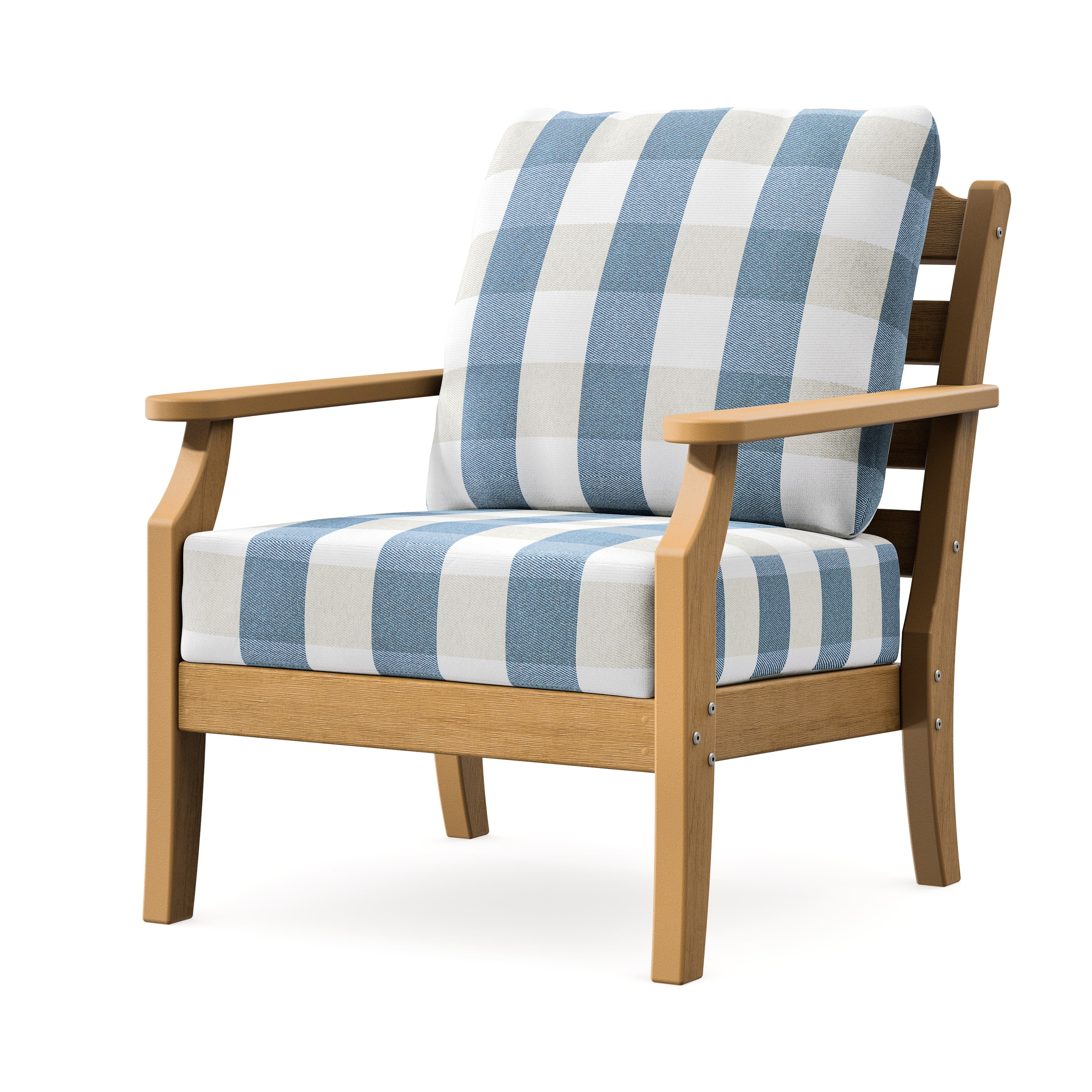 Savannah Deep Seating Chair in Natural / Buffalo Plaid Sky Blue