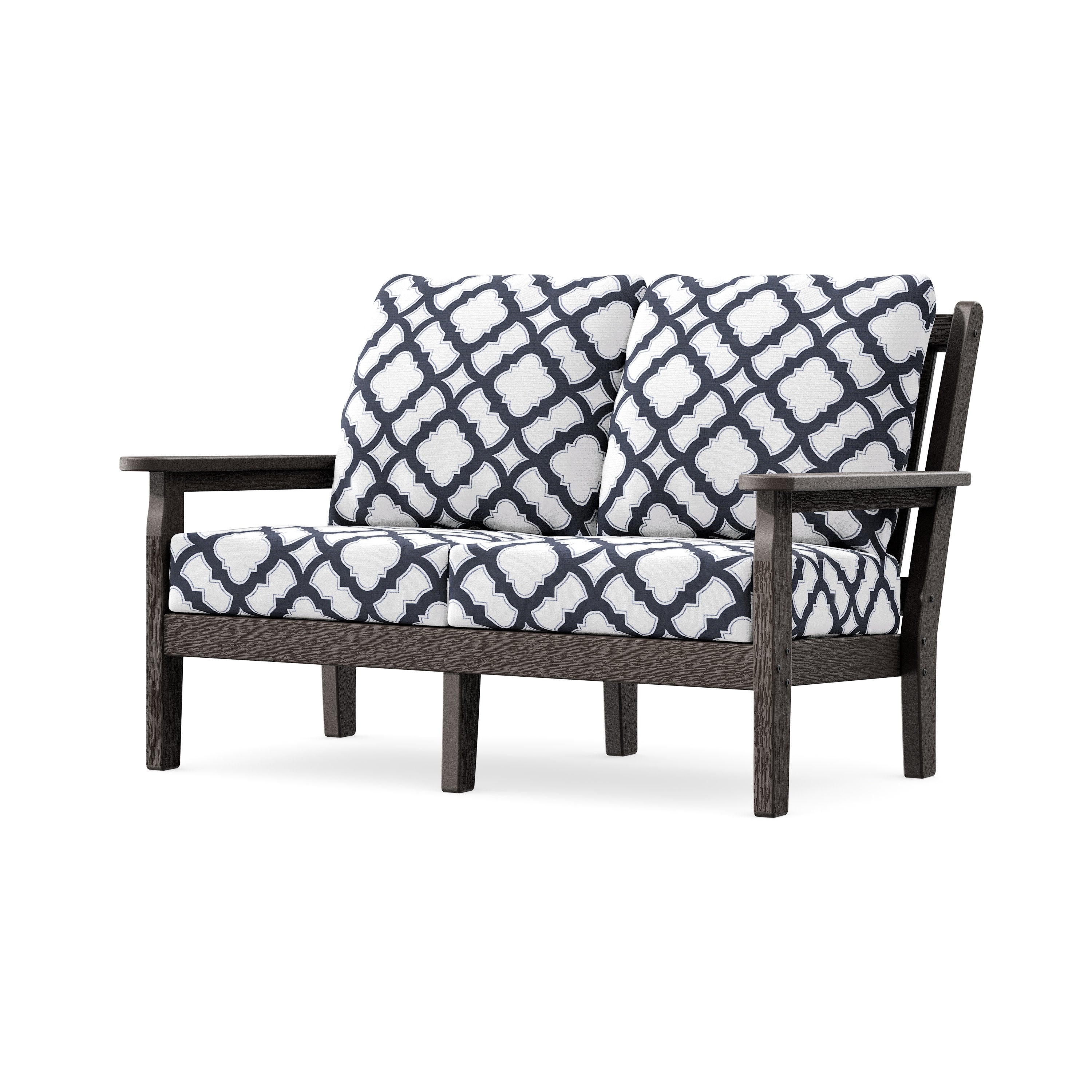Chippendale Deep Seating Loveseat in Vintage Coffee / Trellis Navy