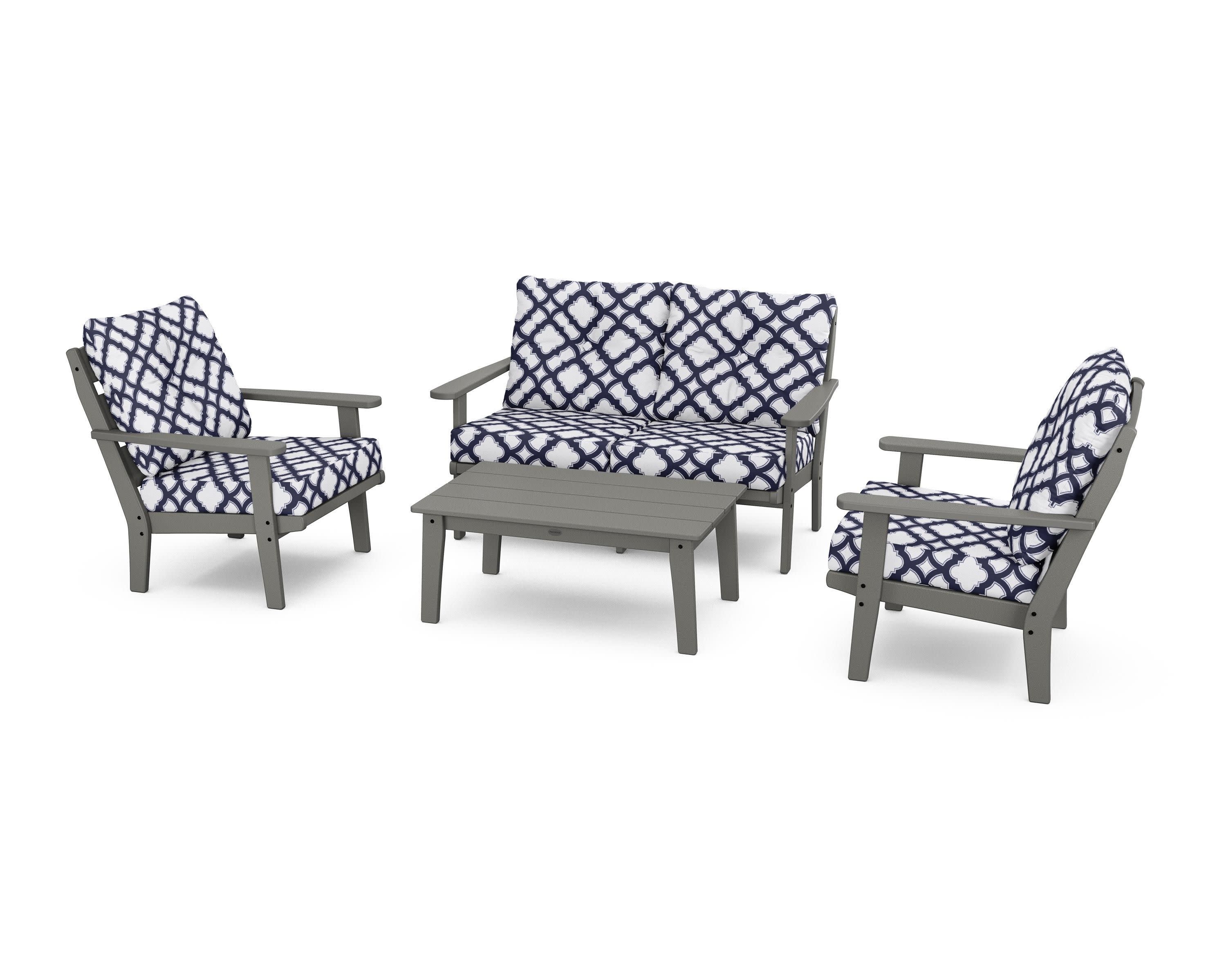 Lakeside 4-Piece Deep Seating Set in Slate Grey / Trellis Navy