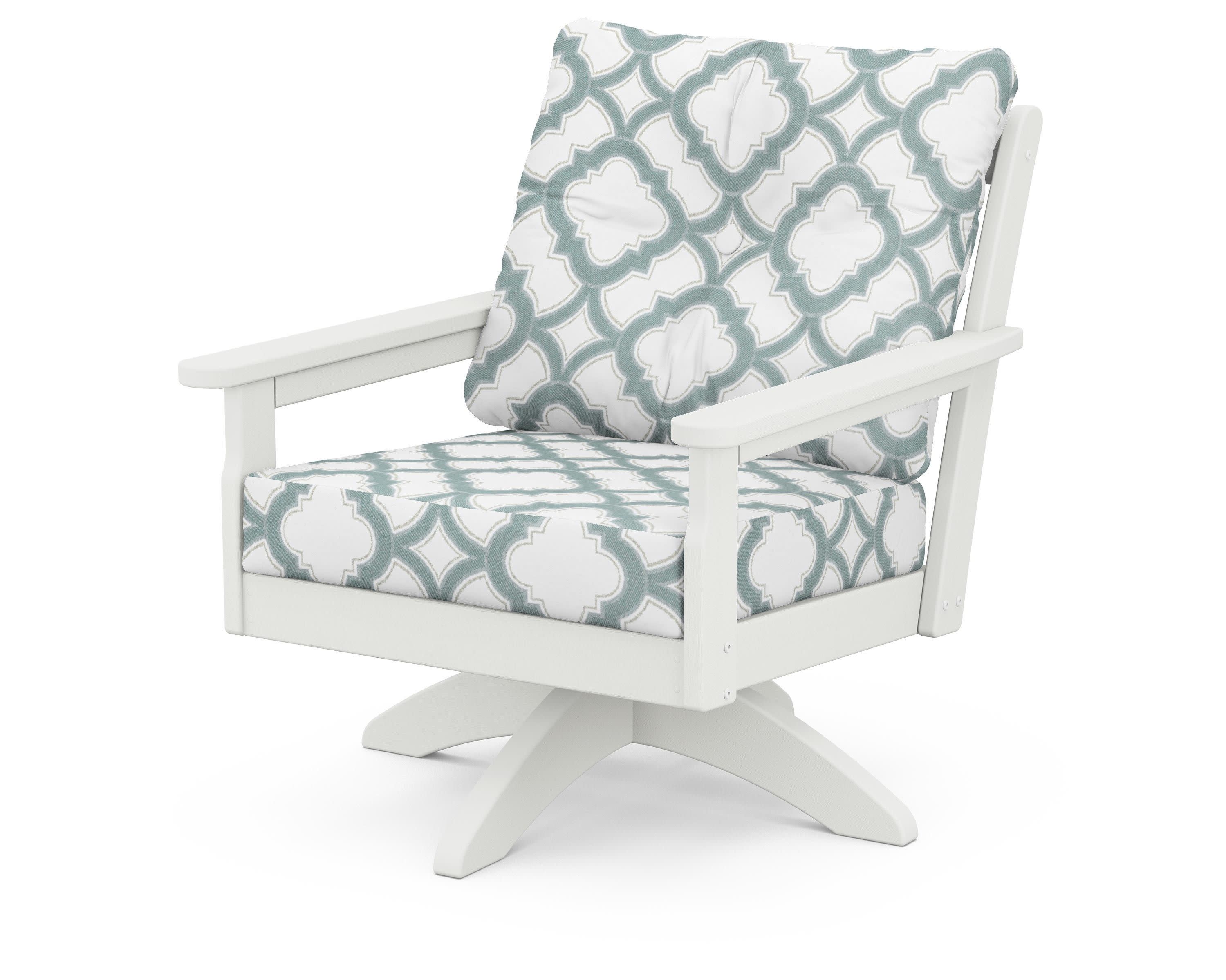 Vineyard Deep Seating Swivel Chair in Vintage White / Trellis Glacier Spa