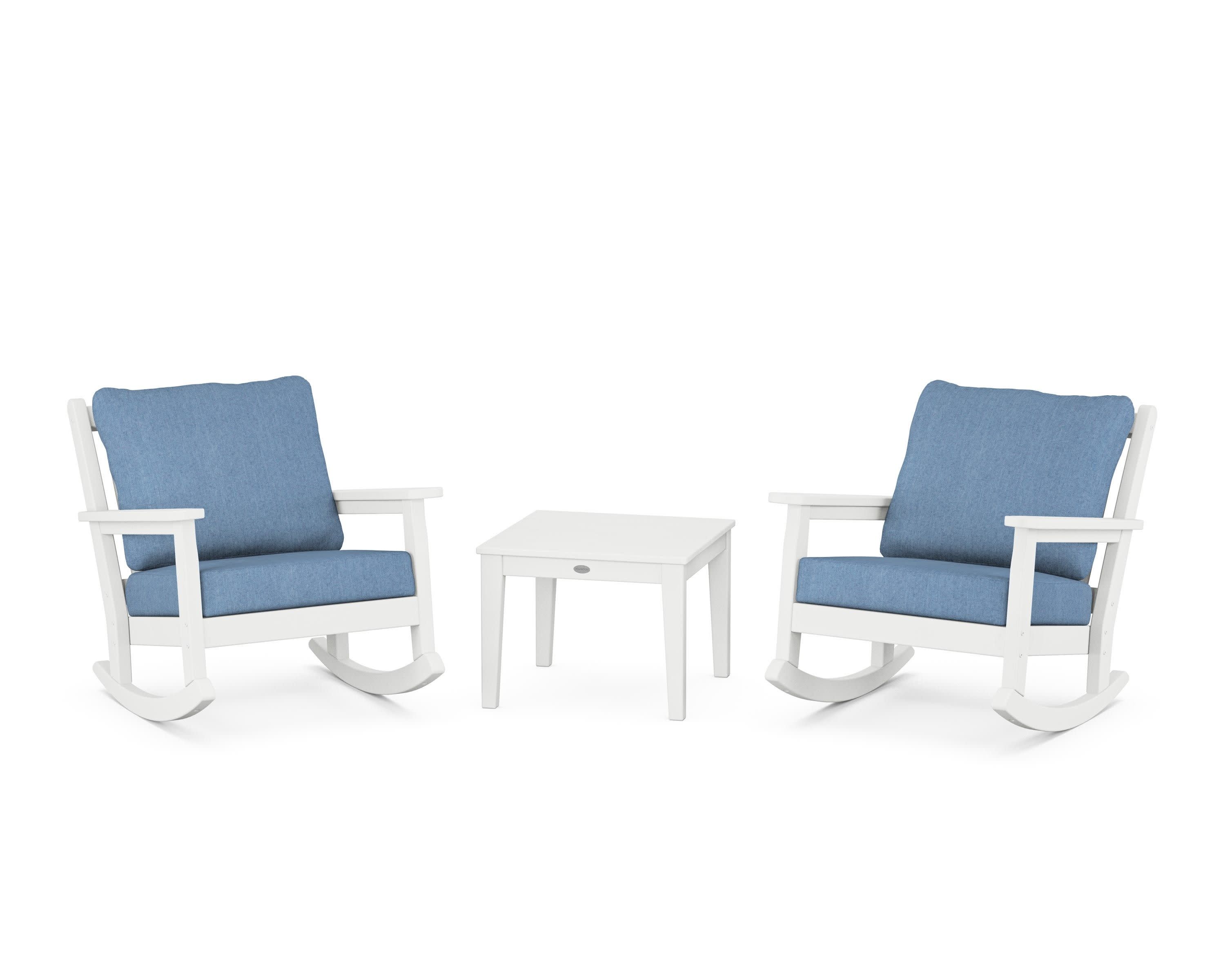 Chippendale 3-Piece Deep Seating Rocker Set in White / Sky Blue