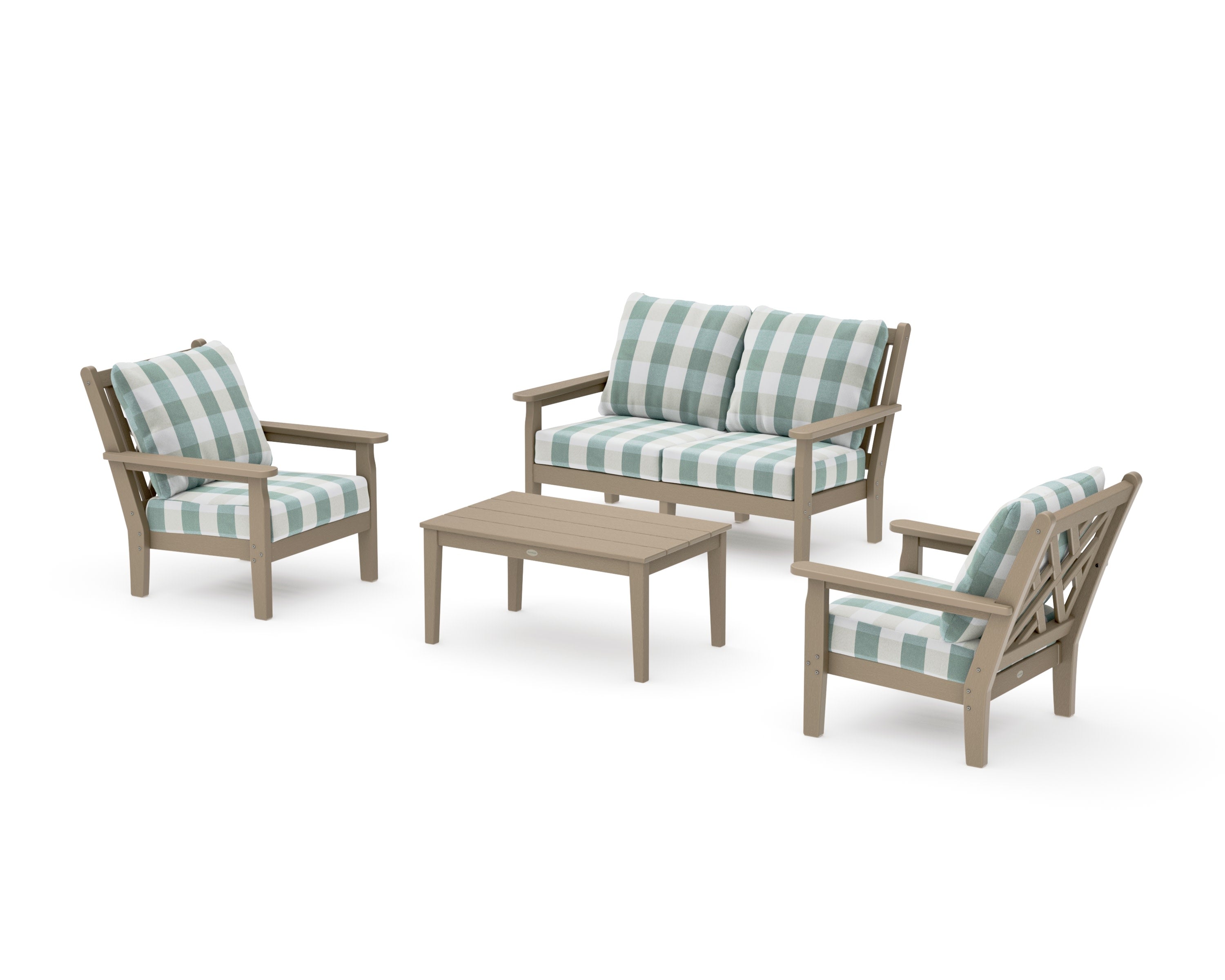 Chippendale 4-Piece Deep Seating Set with Loveseat in Vintage Sahara / Buffalo Plaid Glacier Spa