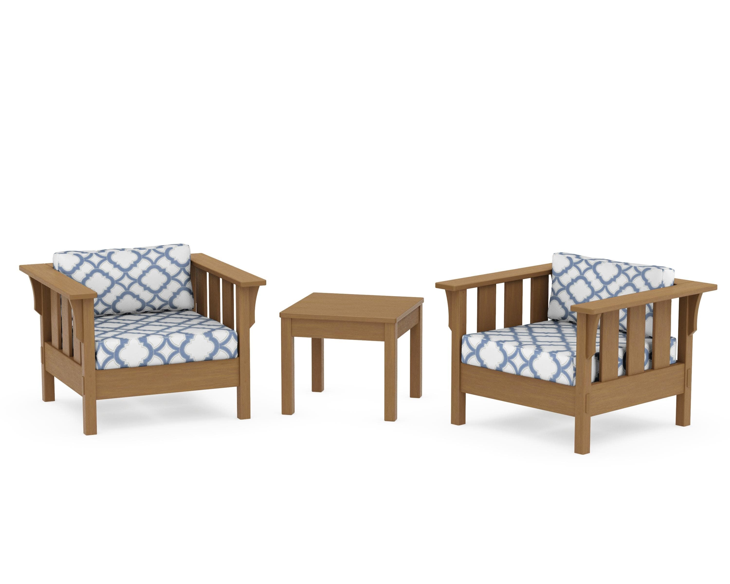 Acadia 3-Piece Deep Seating Set in Natural / Trellis Sky Blue