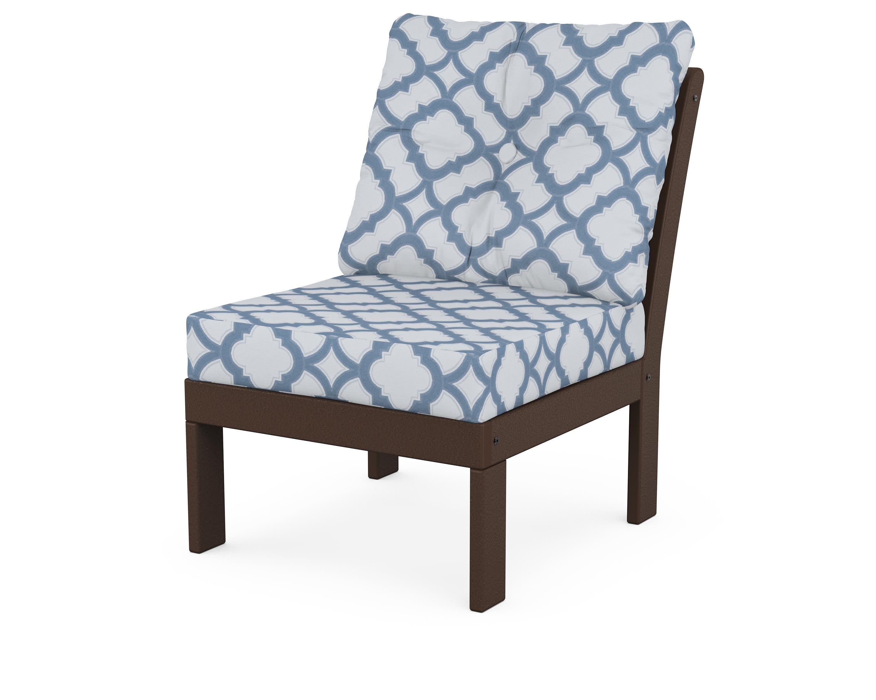 Vineyard Modular Armless Chair in Mahogany / Trellis Sky Blue