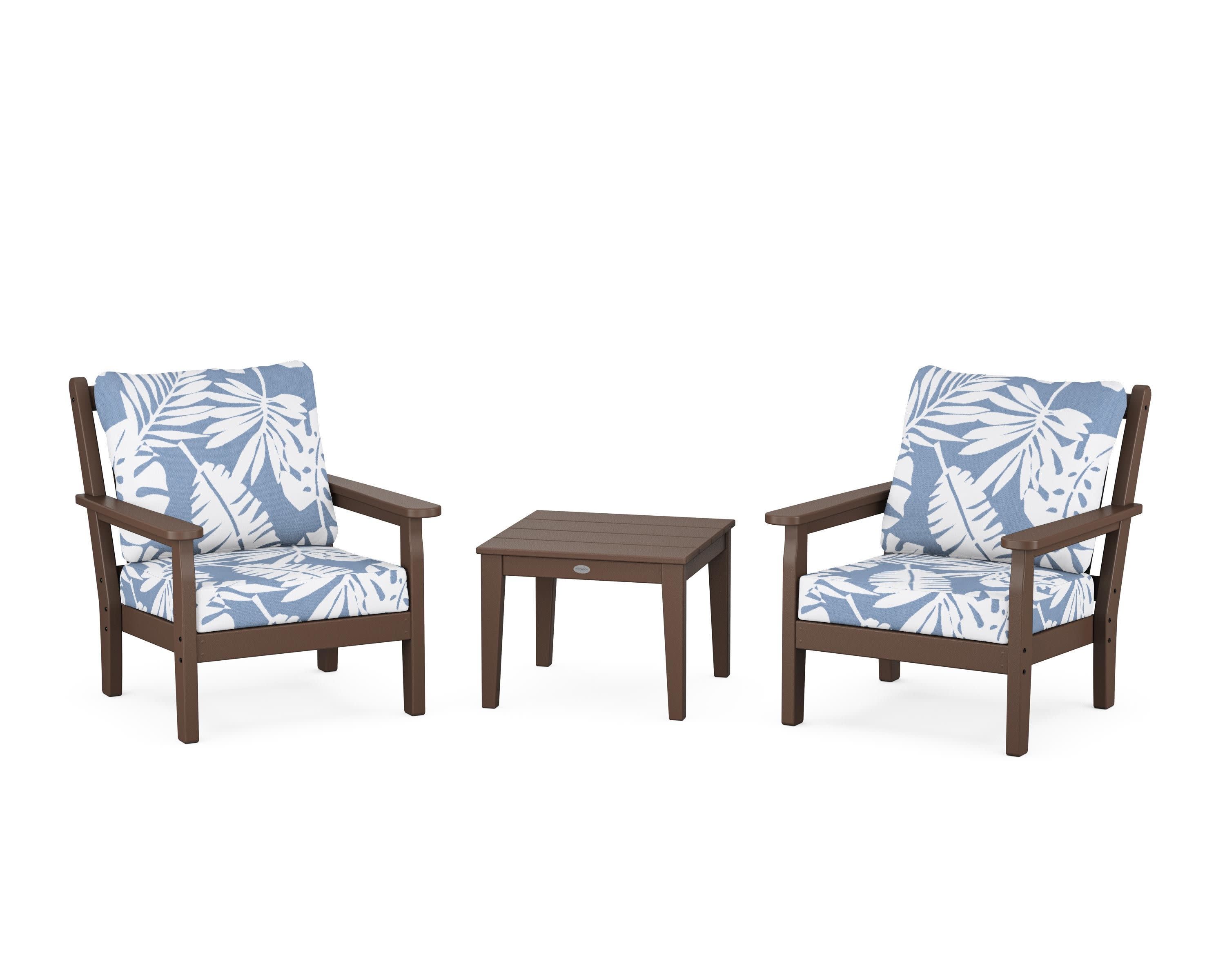 Chippendale 3-Piece Deep Seating Set in Mahogany / Leaf Sky Blue