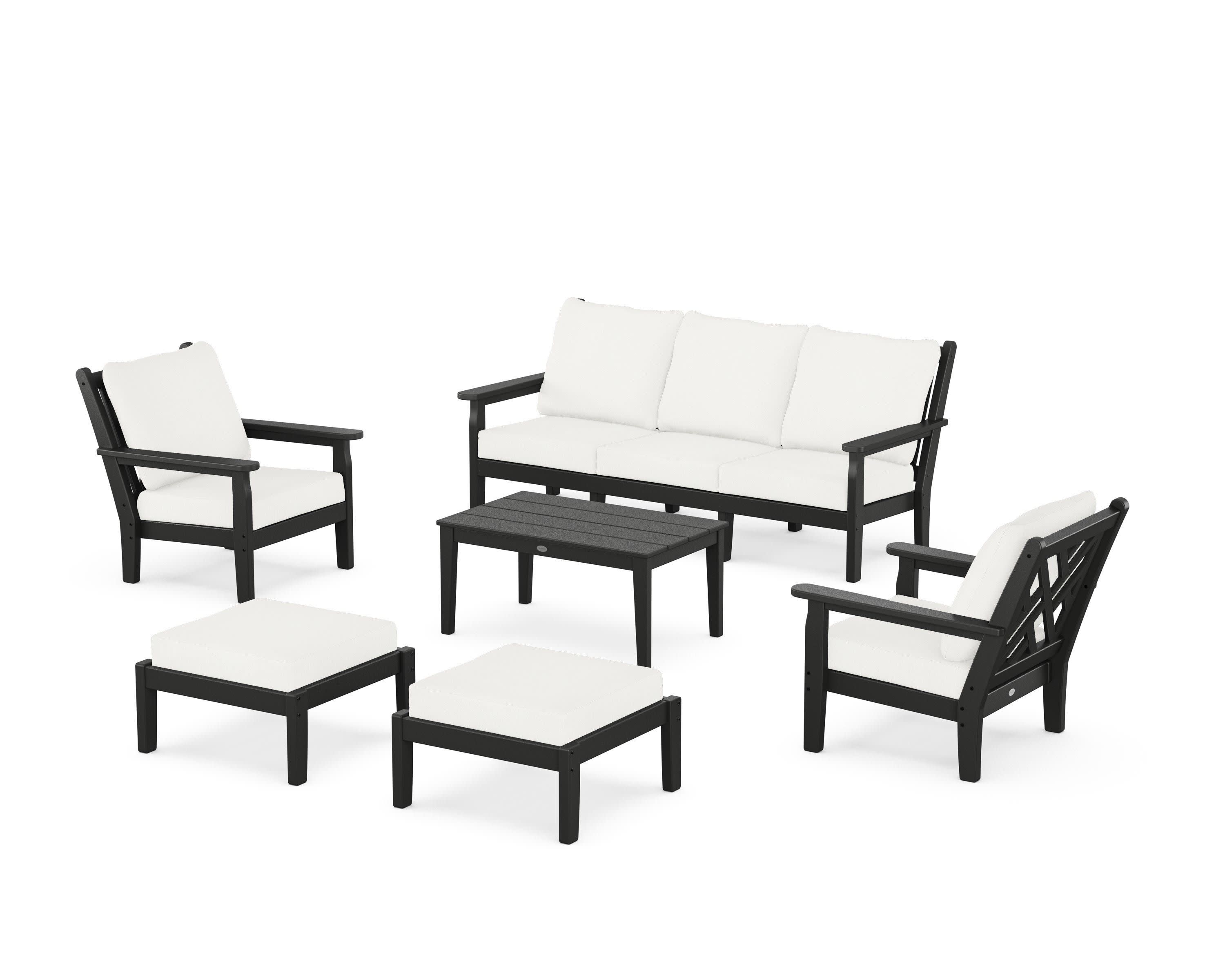 Chippendale 6-Piece Lounge Sofa Set in Black / Natural Linen