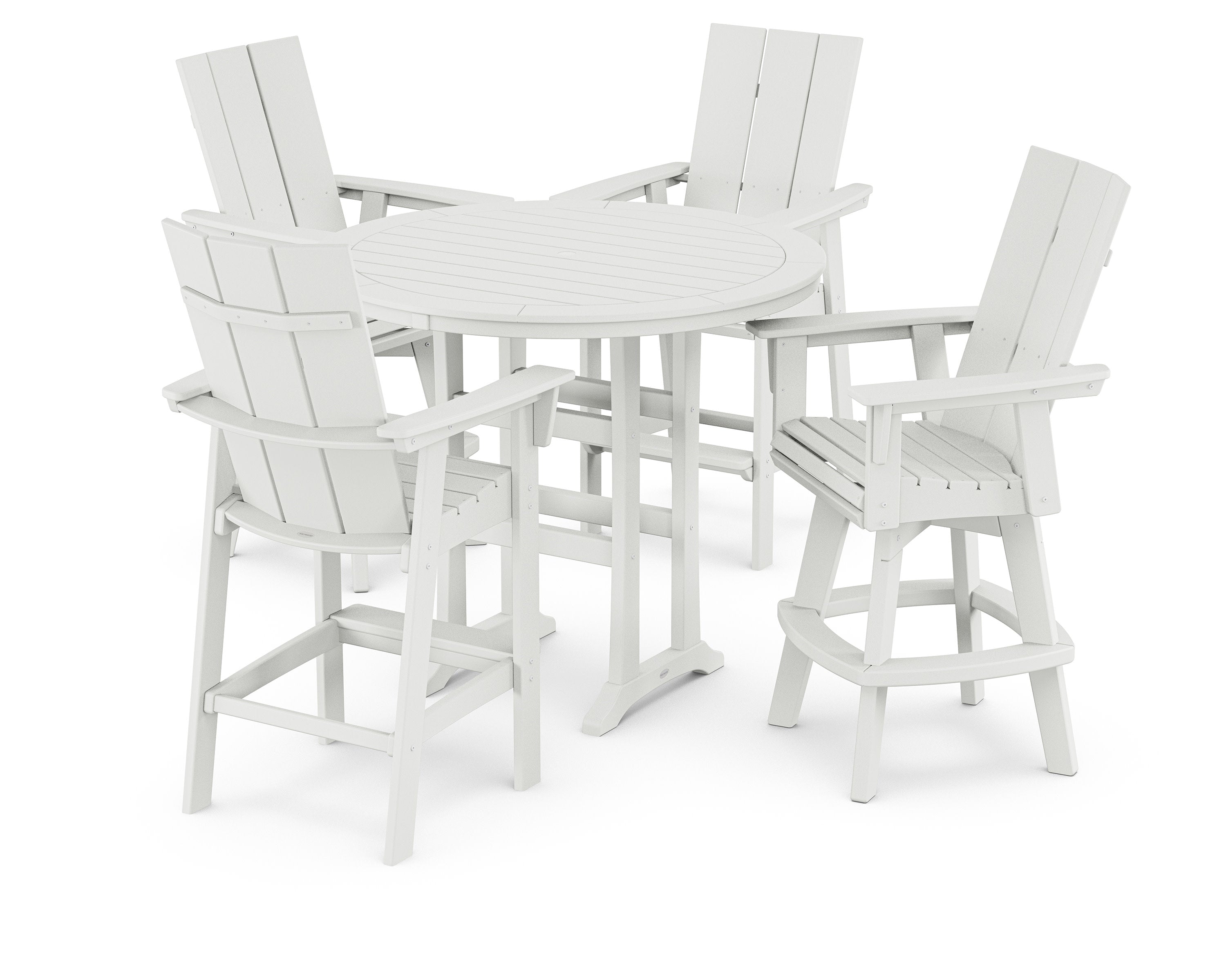 Modern Adirondack 5-Piece Nautical Trestle Round Bar Set with Swivels in White
