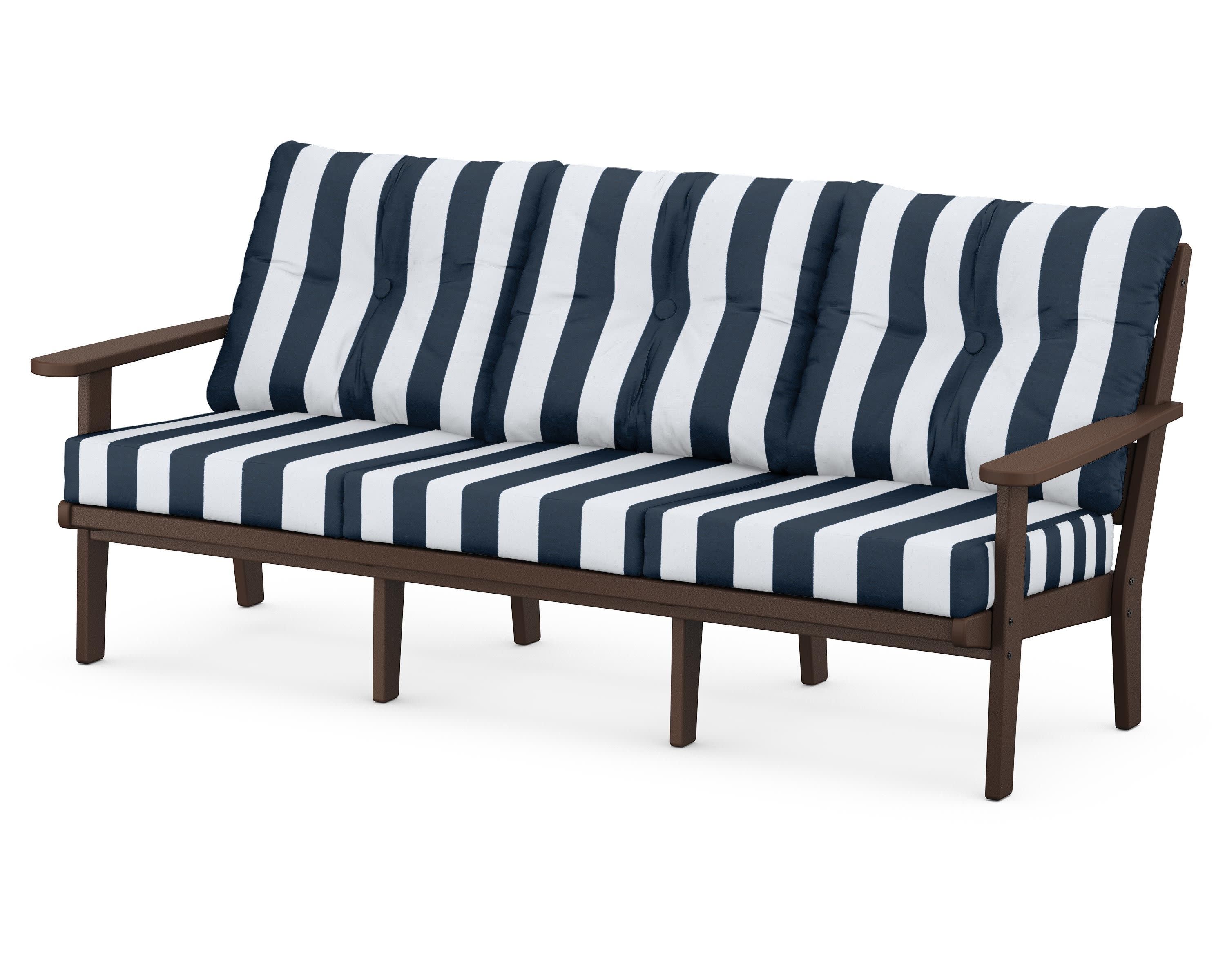 Lakeside Deep Seating Sofa in Mahogany / Cabana Stripe Marine Indigo