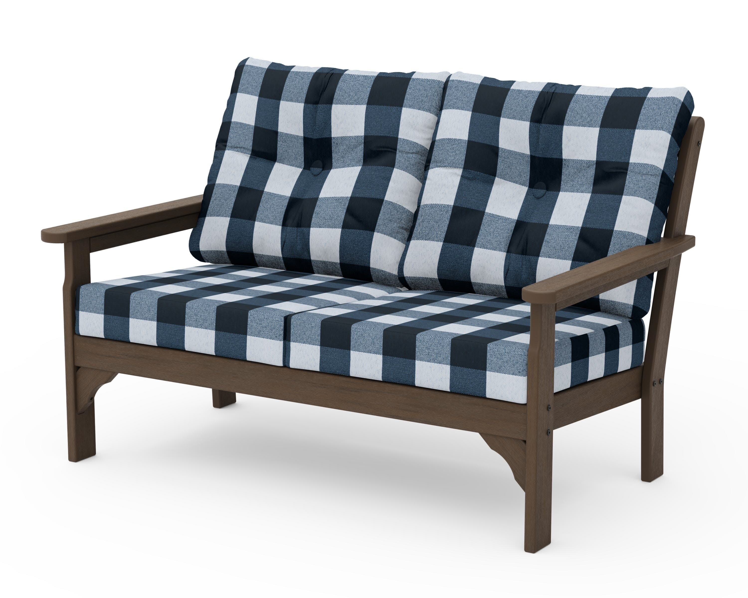 Vineyard Deep Seating Loveseat in Kona / Buffalo Plaid Marine Indigo