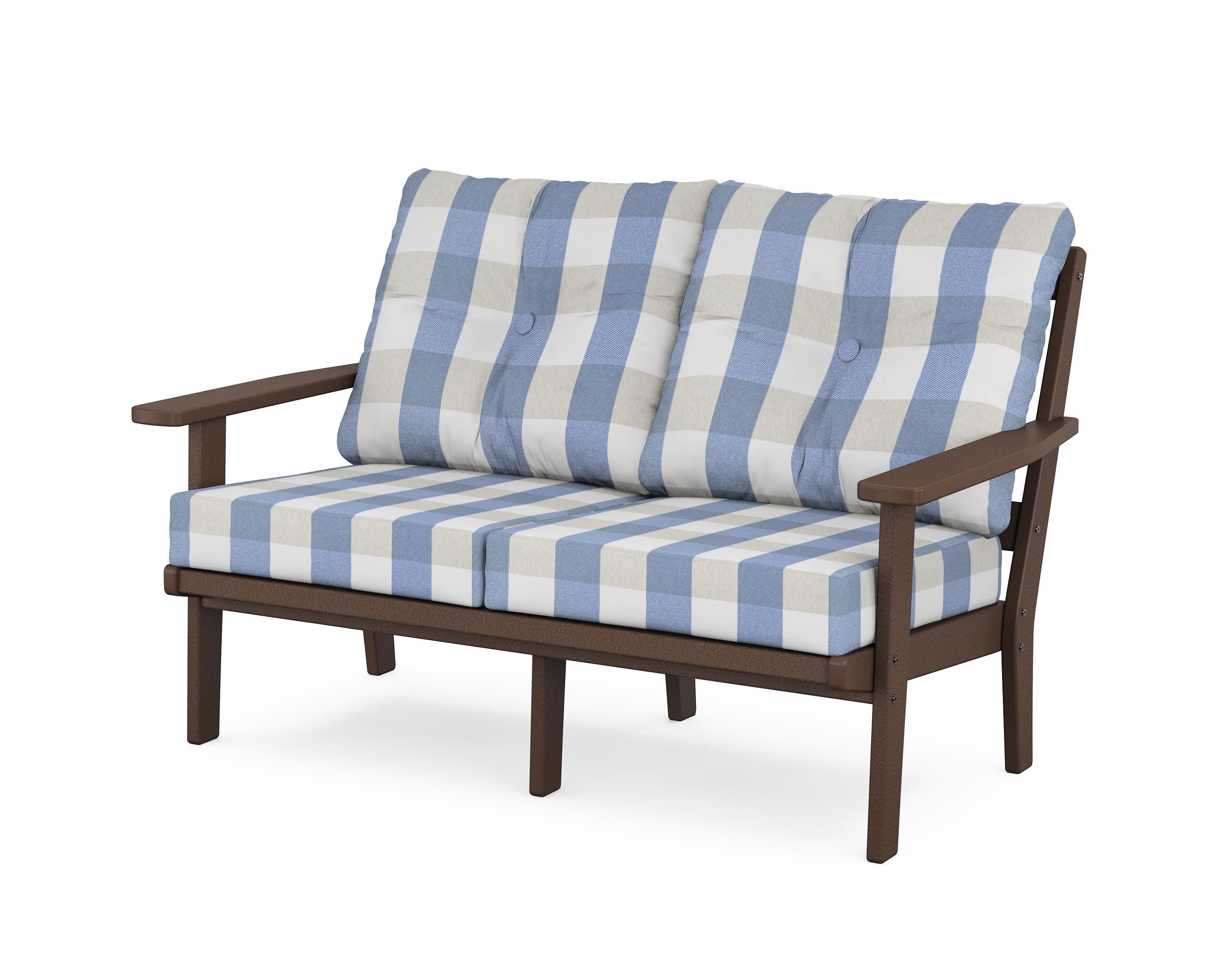 Oxford Deep SeatingLoveseat in Mahogany / Buffalo Plaid Sky Blue