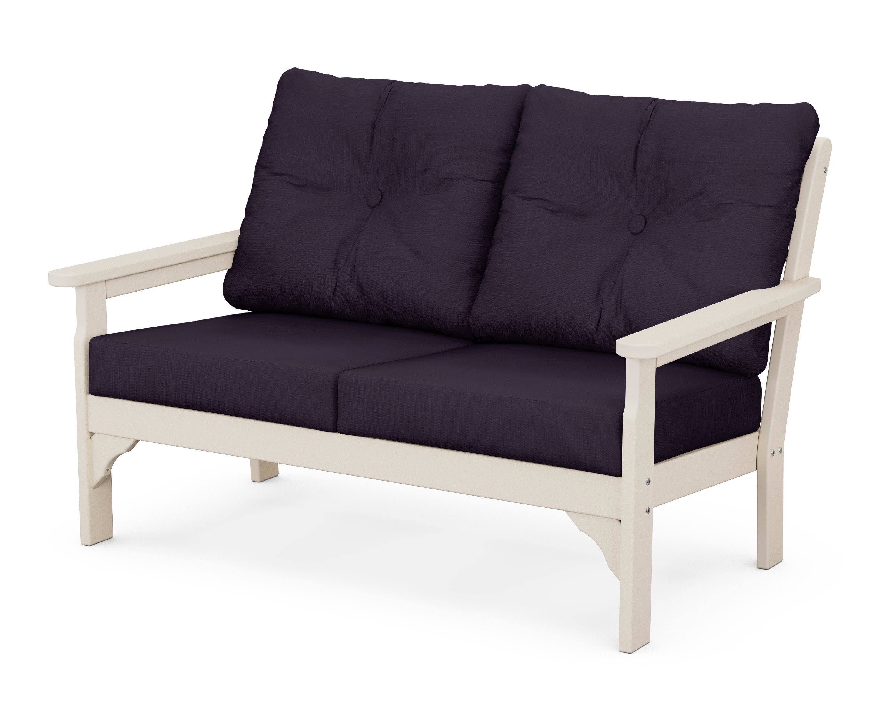 Vineyard Deep Seating Loveseat in Sand / Navy Linen