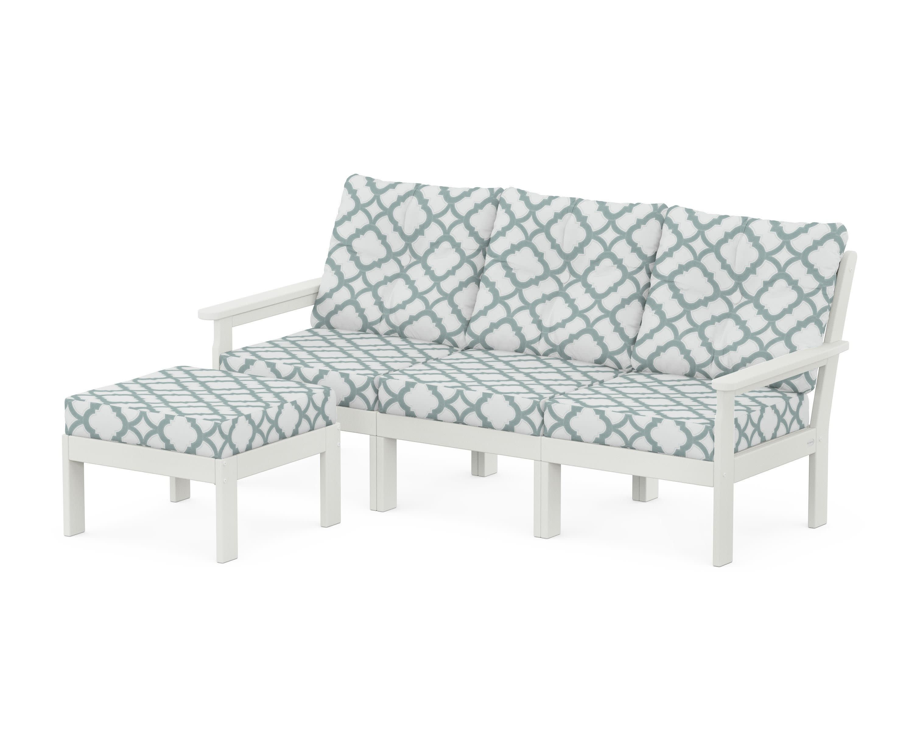 Vineyard 4-Piece Sectional with Ottoman in Vintage White / Trellis Glacier Spa