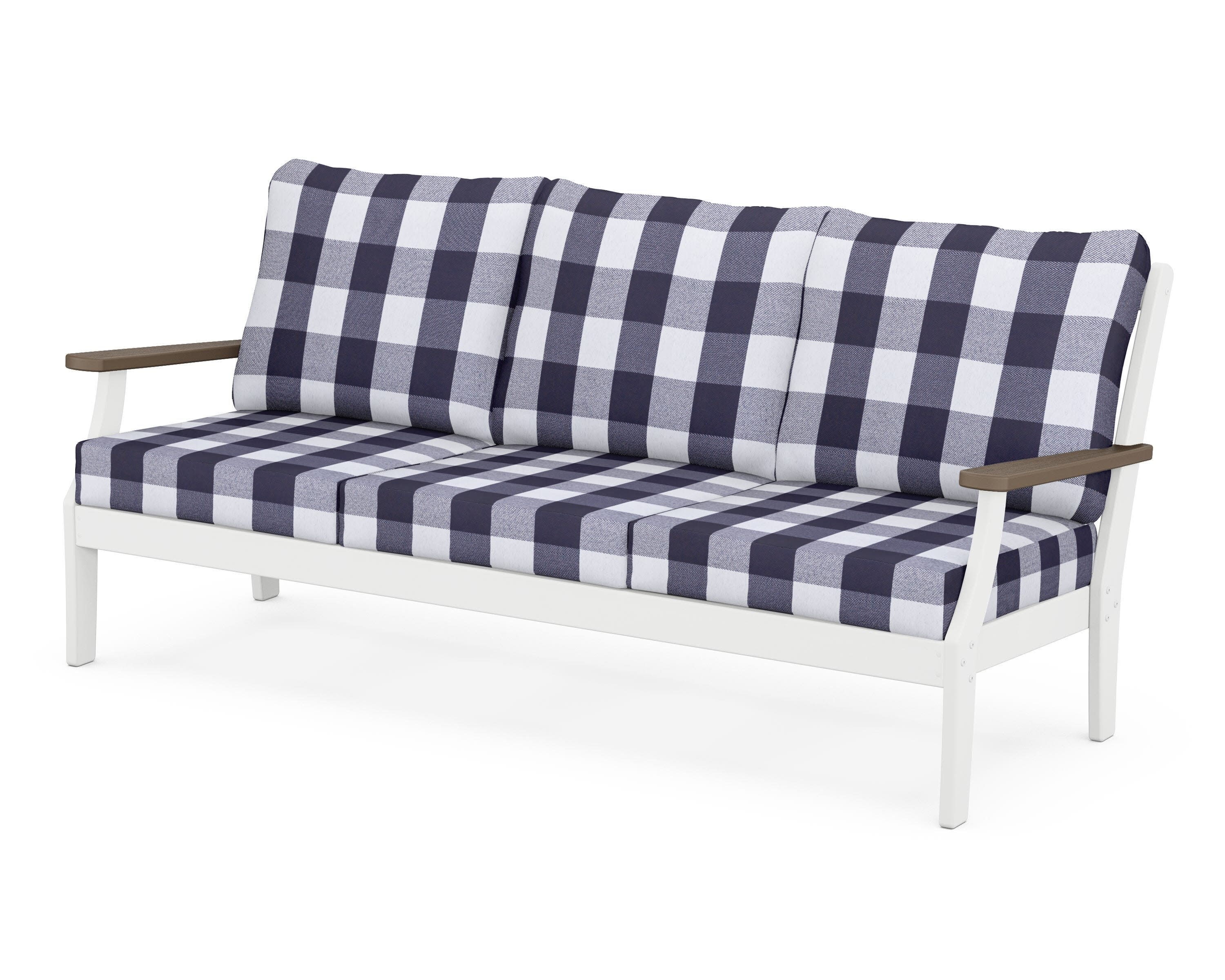 Braxton Deep Seating Sofa in White / Kona / Buffalo Plaid Navy