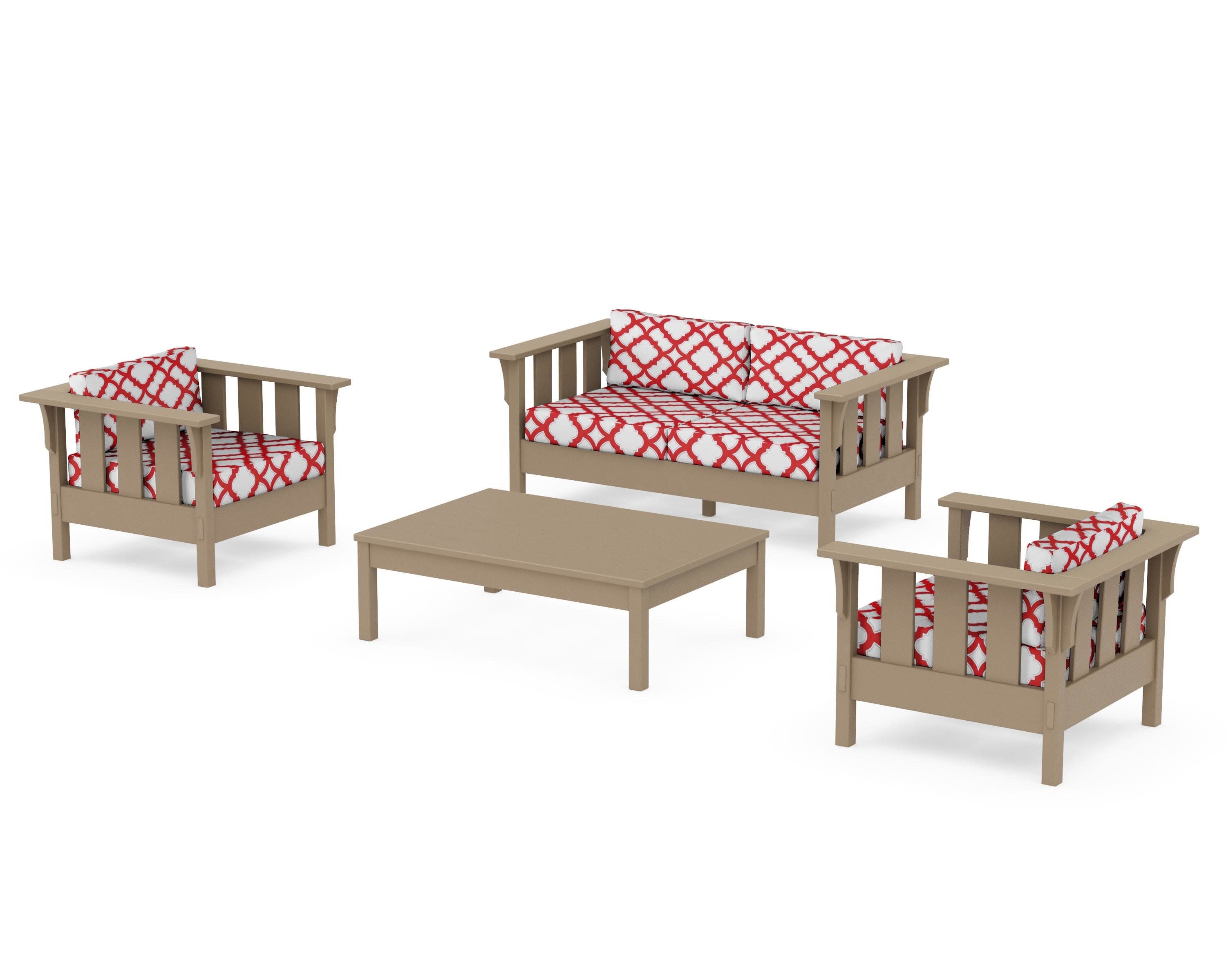 Acadia 4-Piece Deep Seating Set with Loveseat in Vintage Sahara / Trellis Crimson
