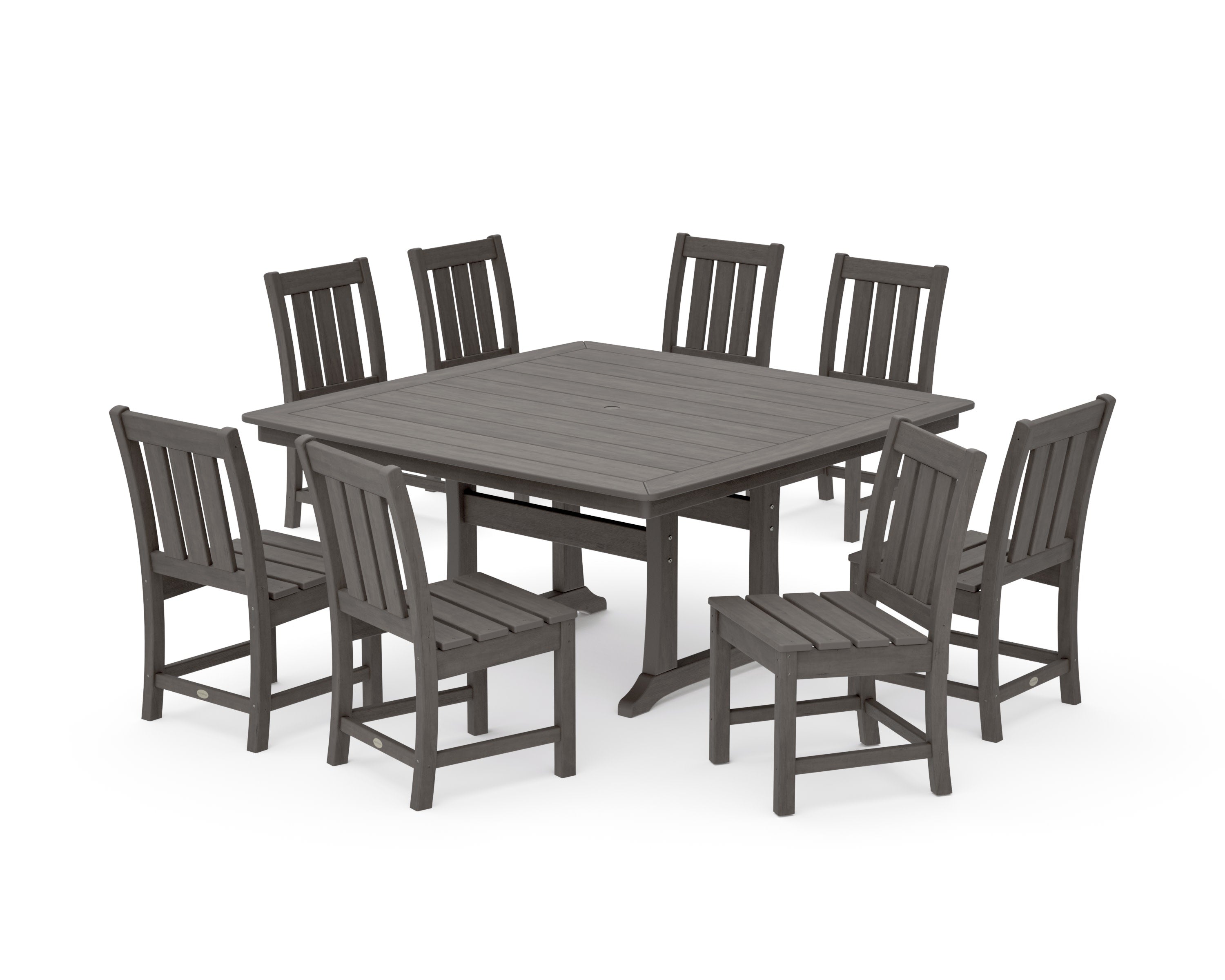 Oxford Side Chair 9-Piece Square Dining Set with Trestle Legs in Driftwood