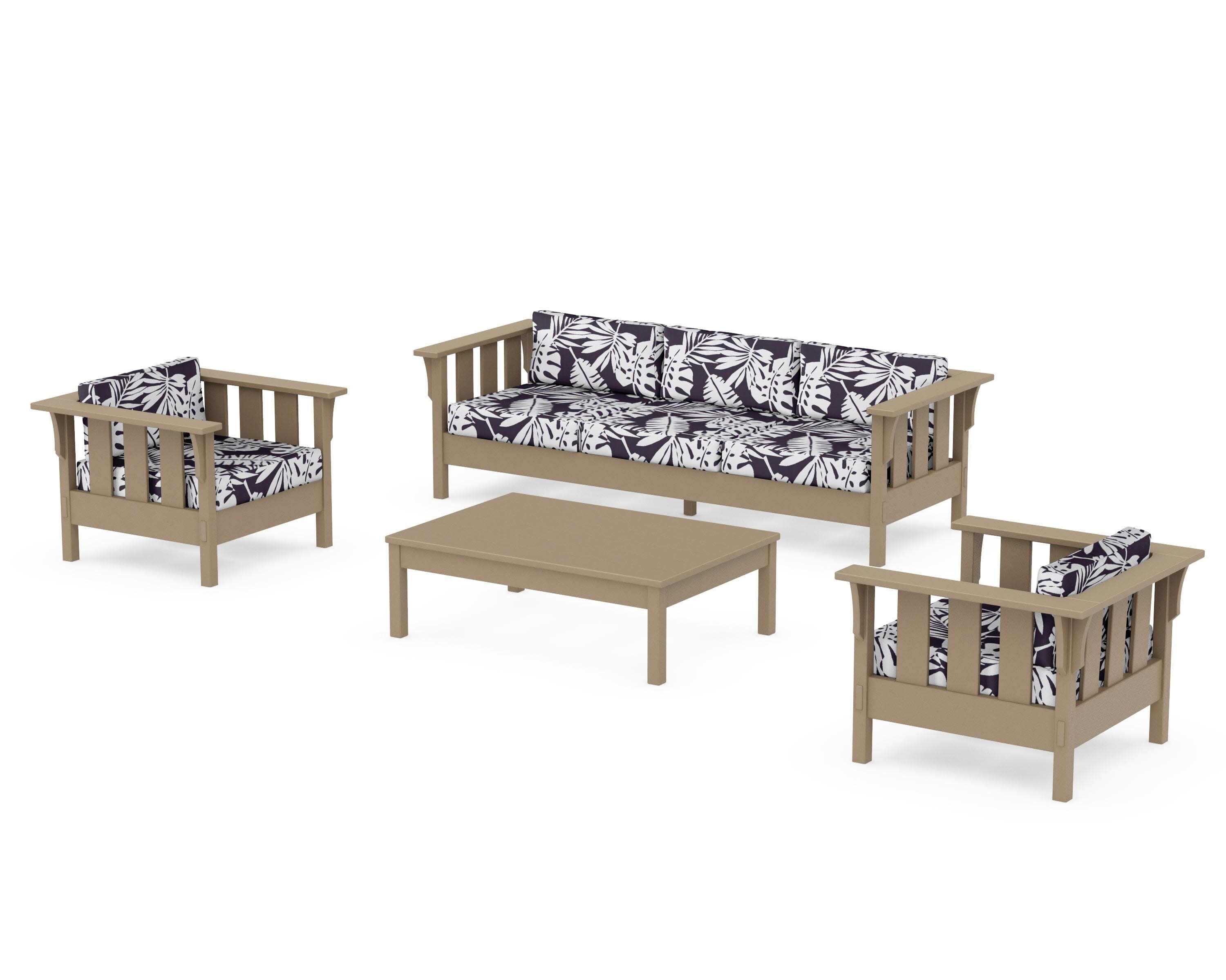 Acadia 4-Piece Deep Seating Set with Sofa in Vintage Sahara / Leaf Navy