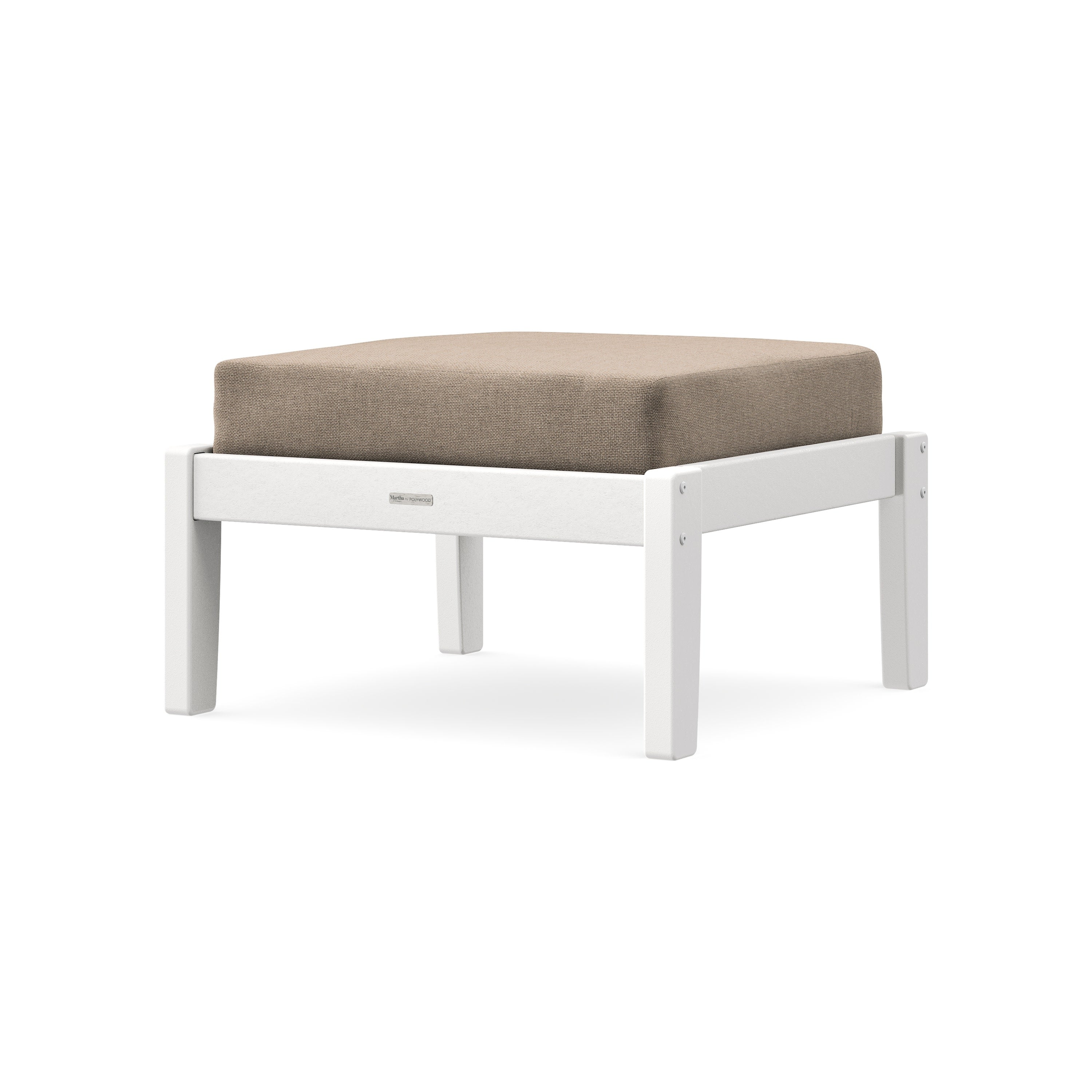 Chinoiserie Deep Seating Ottoman in White / Spiced Burlap