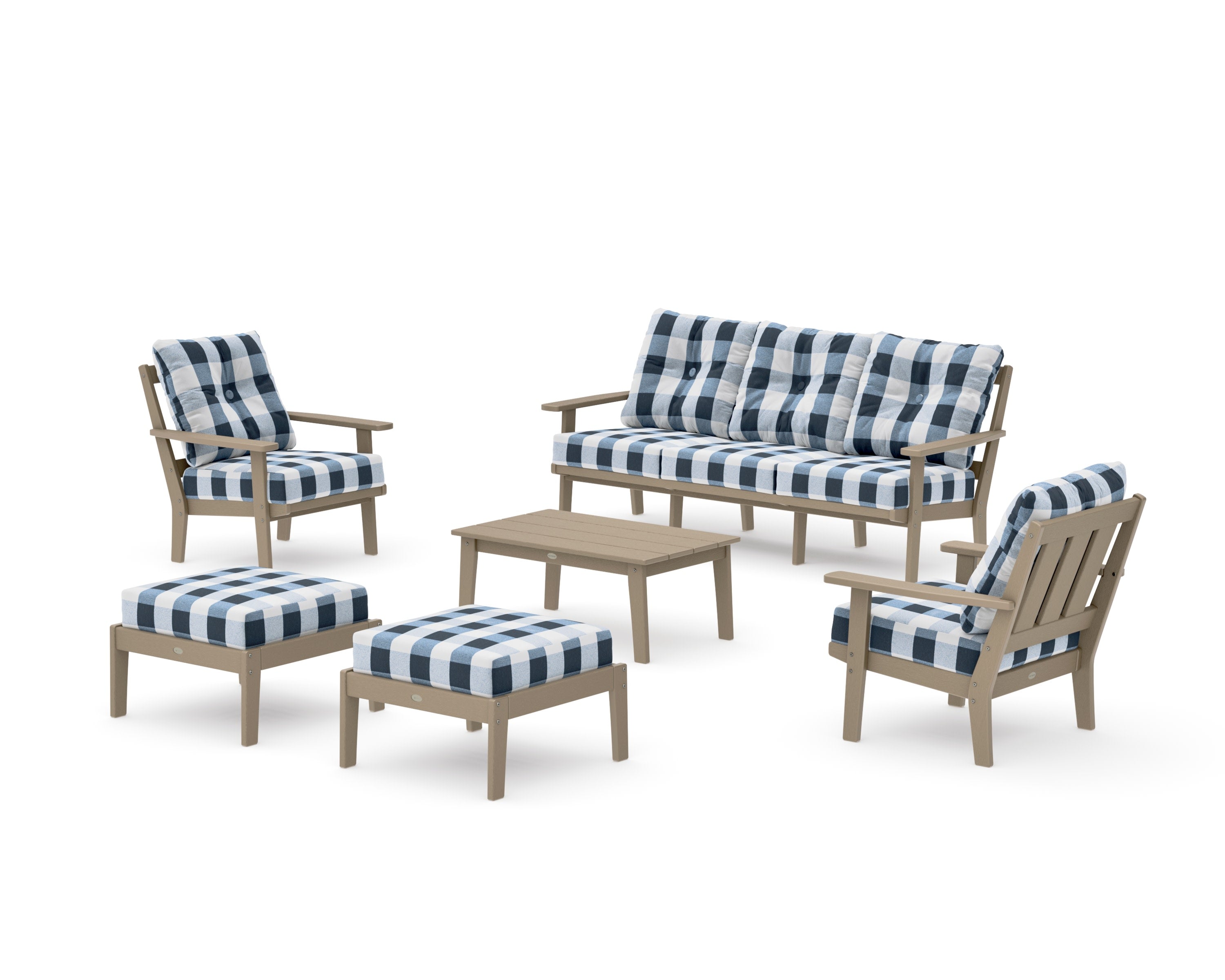 Oxford 6-Piece Lounge Sofa Set in Vintage Sahara / Buffalo Plaid Marine Indigo
