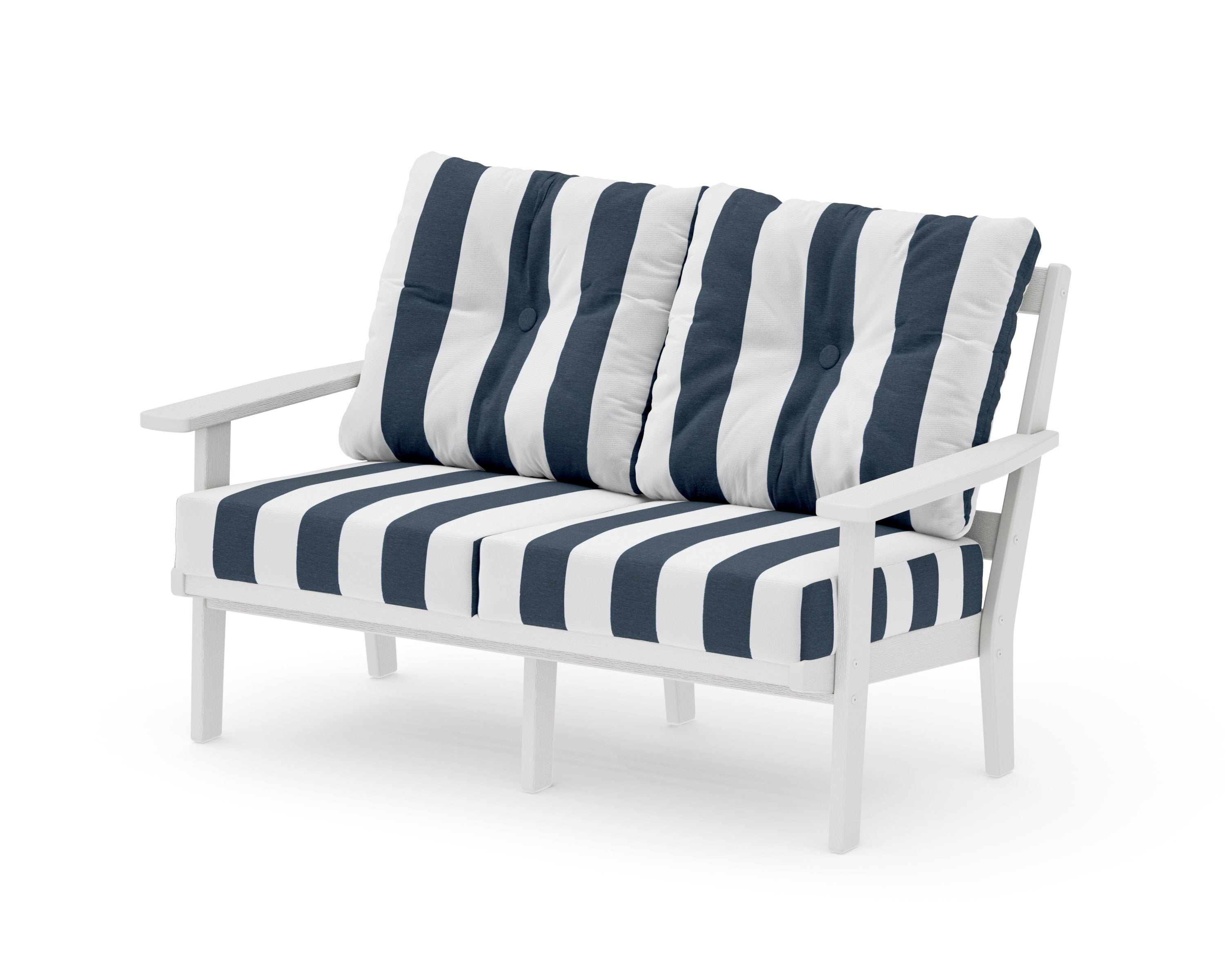 Oxford Deep SeatingLoveseat in Vintage White / Cabana Stripe Marine Indigo