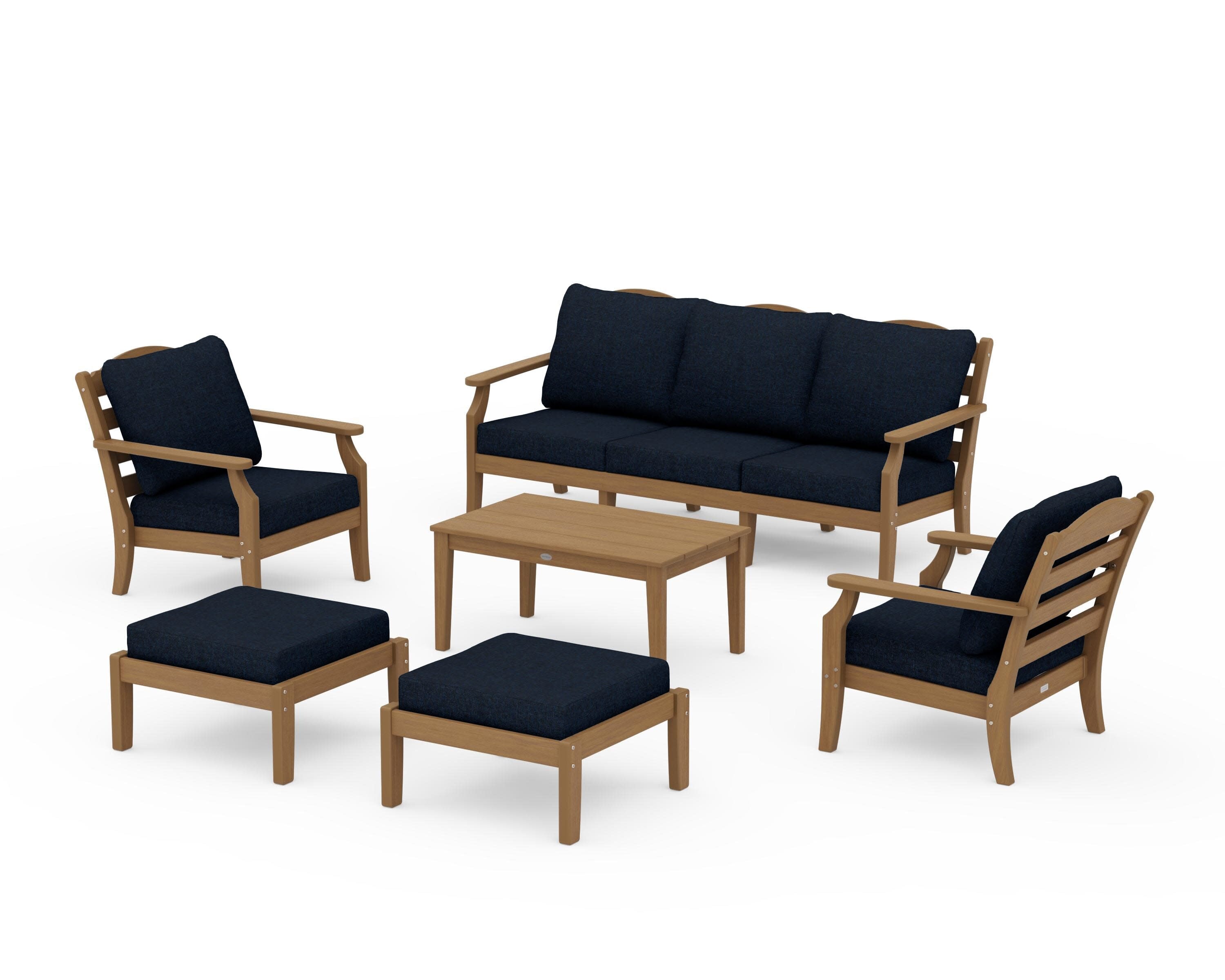 Savannah 6-Piece Lounge Sofa Set in Natural / Marine Indigo